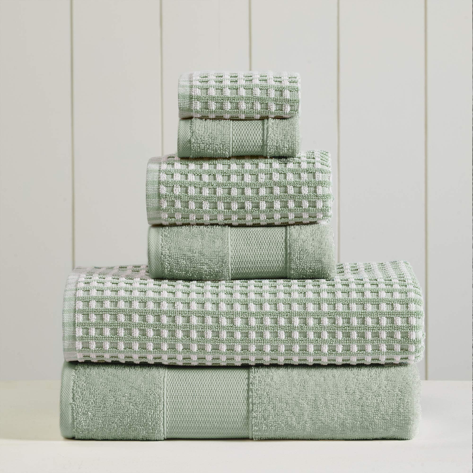 Amrapur Overseas 6-Piece Yarn Dyed Cobblestone Jacquard Towel Set Mineral Green