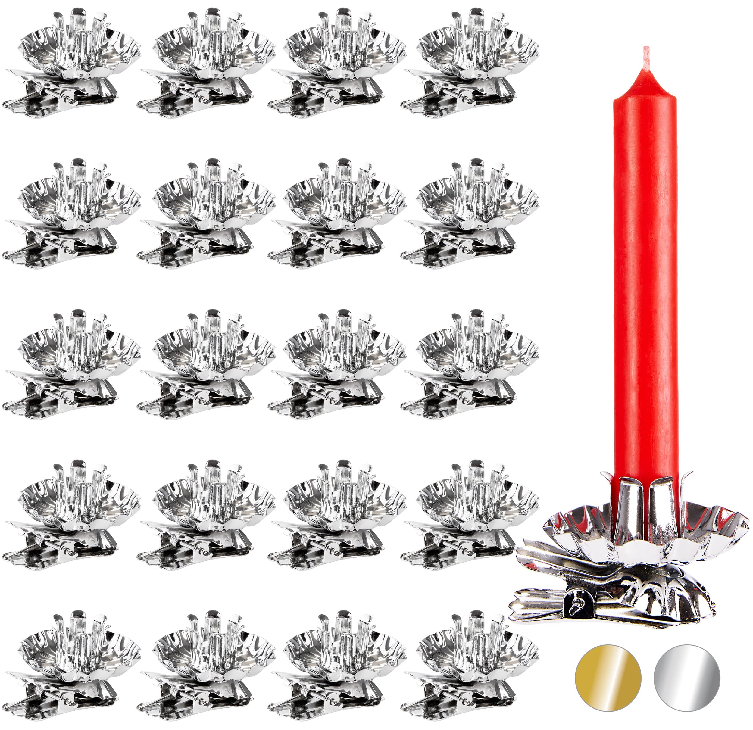 BRUBAKER 20 Pack Tree Candle Holders for Christmas Tree - Silver - Traditional Vintage Candle Holders with Clip