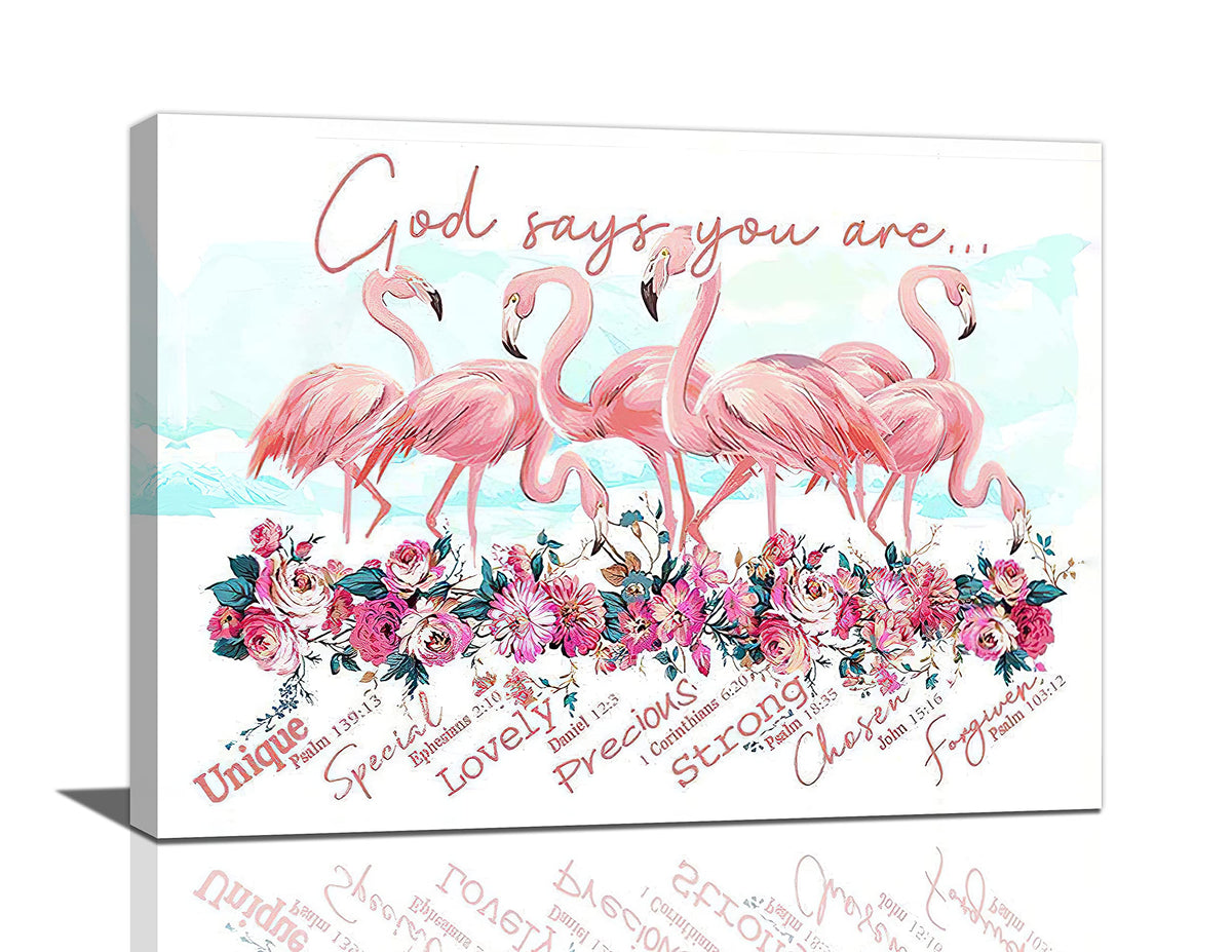 Pink Flamingo Wall Art Flamingo Bathroom Pictures Wall Decor Flamingo Canvas Painting Prints God Says You Are Inspirational Quot