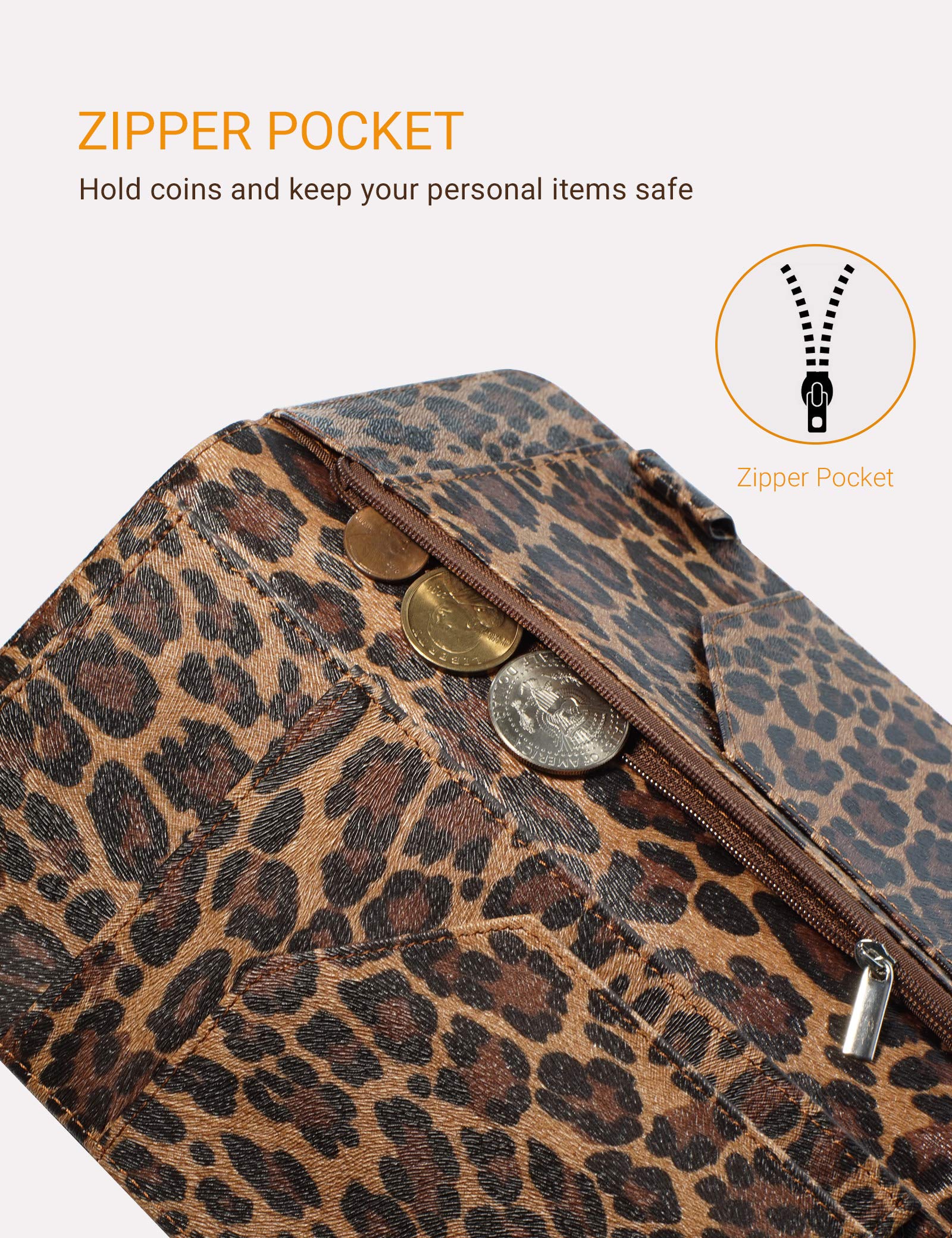 Server Book For Waitress Book With Zipper Pocket, 5X9 Leopard Magnetic Closure Server Wallet With Money Pocket And Zipper Pouch,