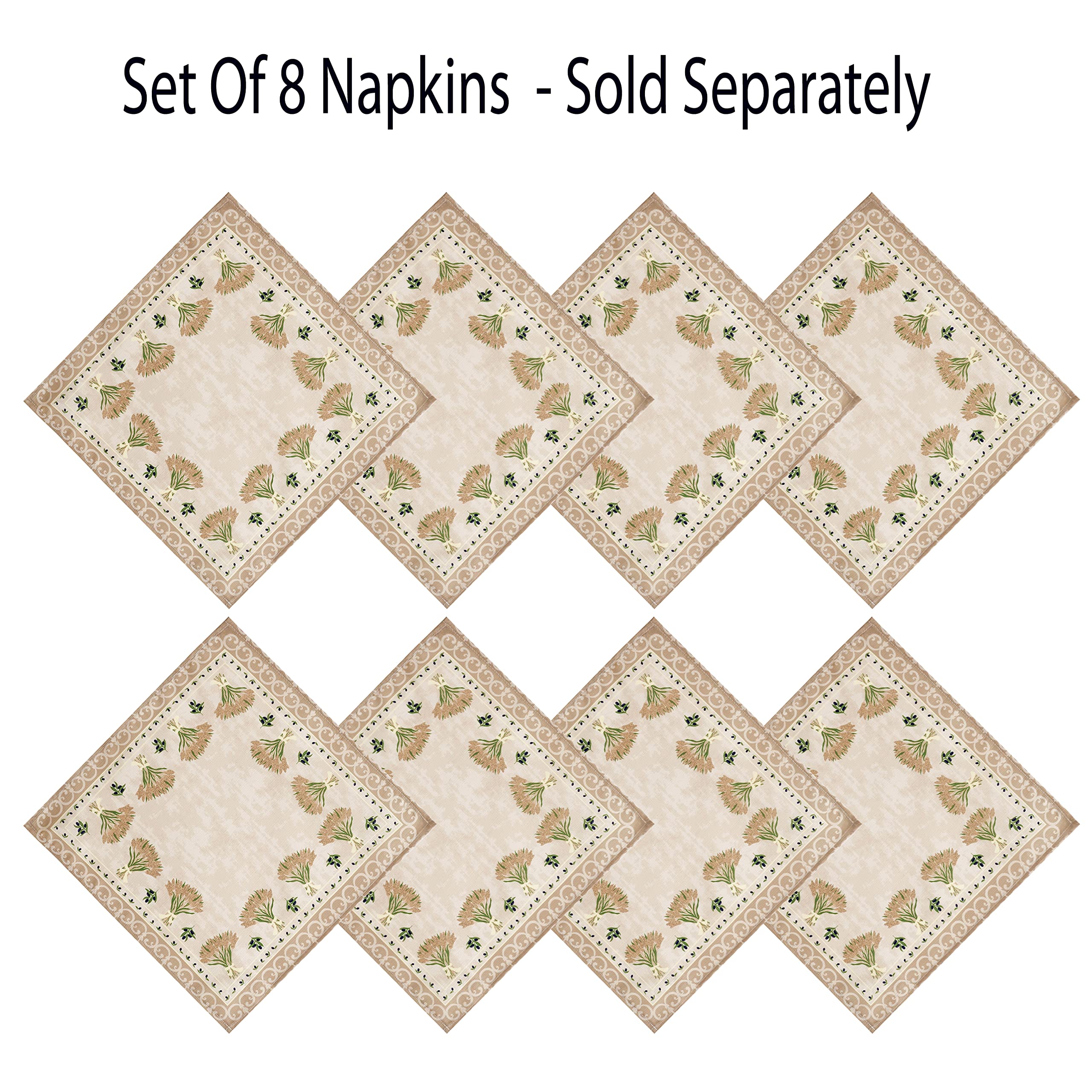Home Bargains Plus Square Fabric Napkins, Set Of 8 Napkins, Wheat And Olives Print, Indoor Outdoor Stain And Water Resistant Fab
