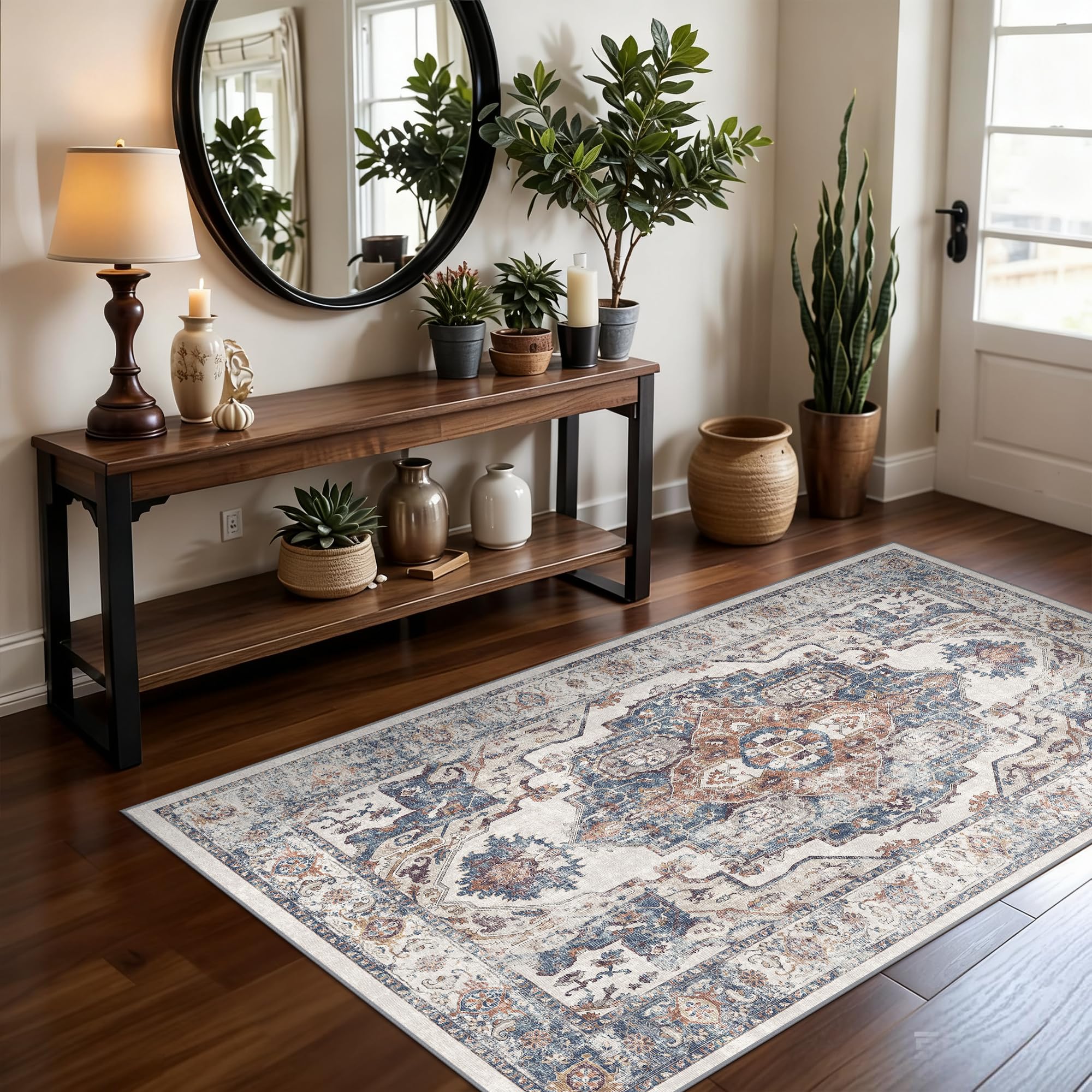 Washable 3x5 Kitchen Area Rugs: Cozy Soft Beside Low Pile Carpet for Living Room Bedroom Indoor Light-weight Doormat Anti-Slip T