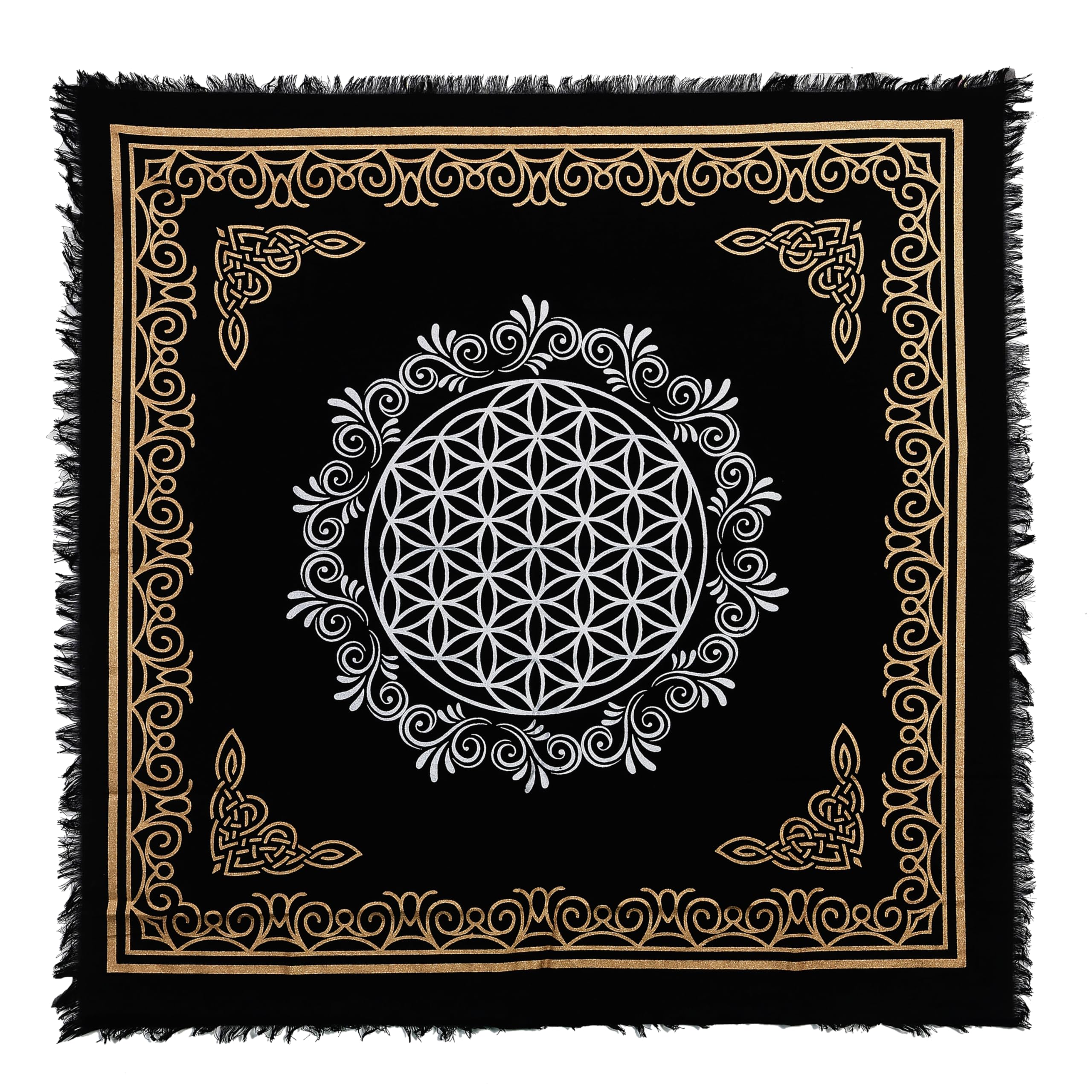 Indian Consigners Altar Cloth Flower of Life Witchcraft Alter Tarot Spread Top Cloth Wiccan Square Spiritual 18 by 18 Sacred (Fl