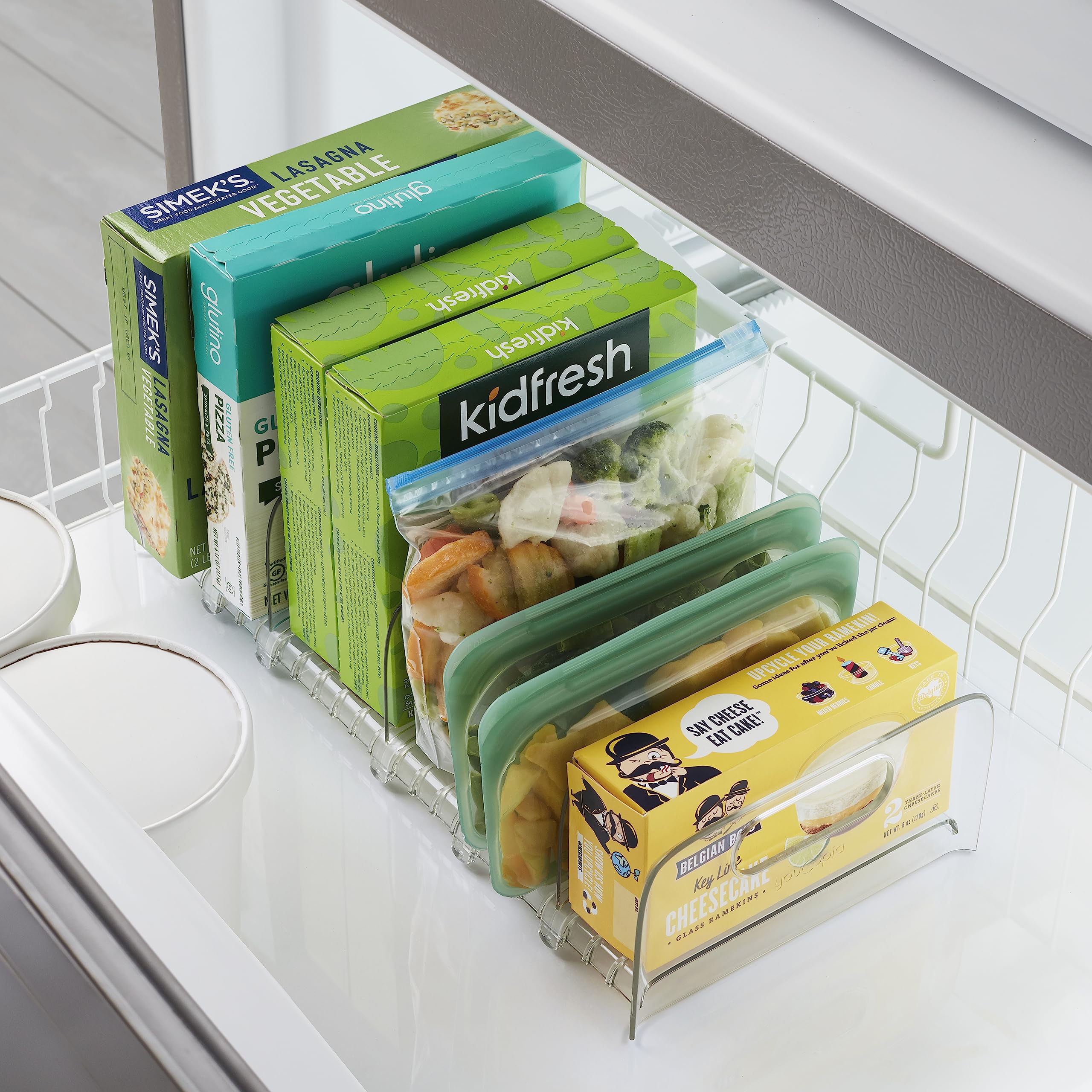 Youcopia Freezeup Freezer Rack 15'' Bpa-Free Fridge Organizer With Adjustable Dividers And Handles For Frozen Food Box And Meal