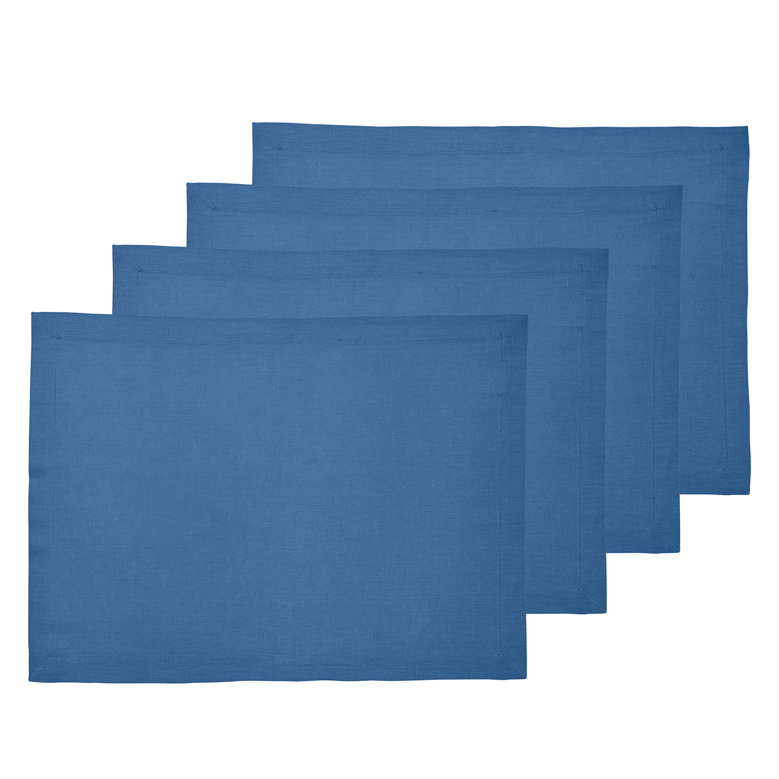 Solino Home Linen Placemats 19'' L X 14'' W Inch - 100% Pure Linen Indigo Blue Cloth Placemats Set Of 4 - Fete, Washable Fabric