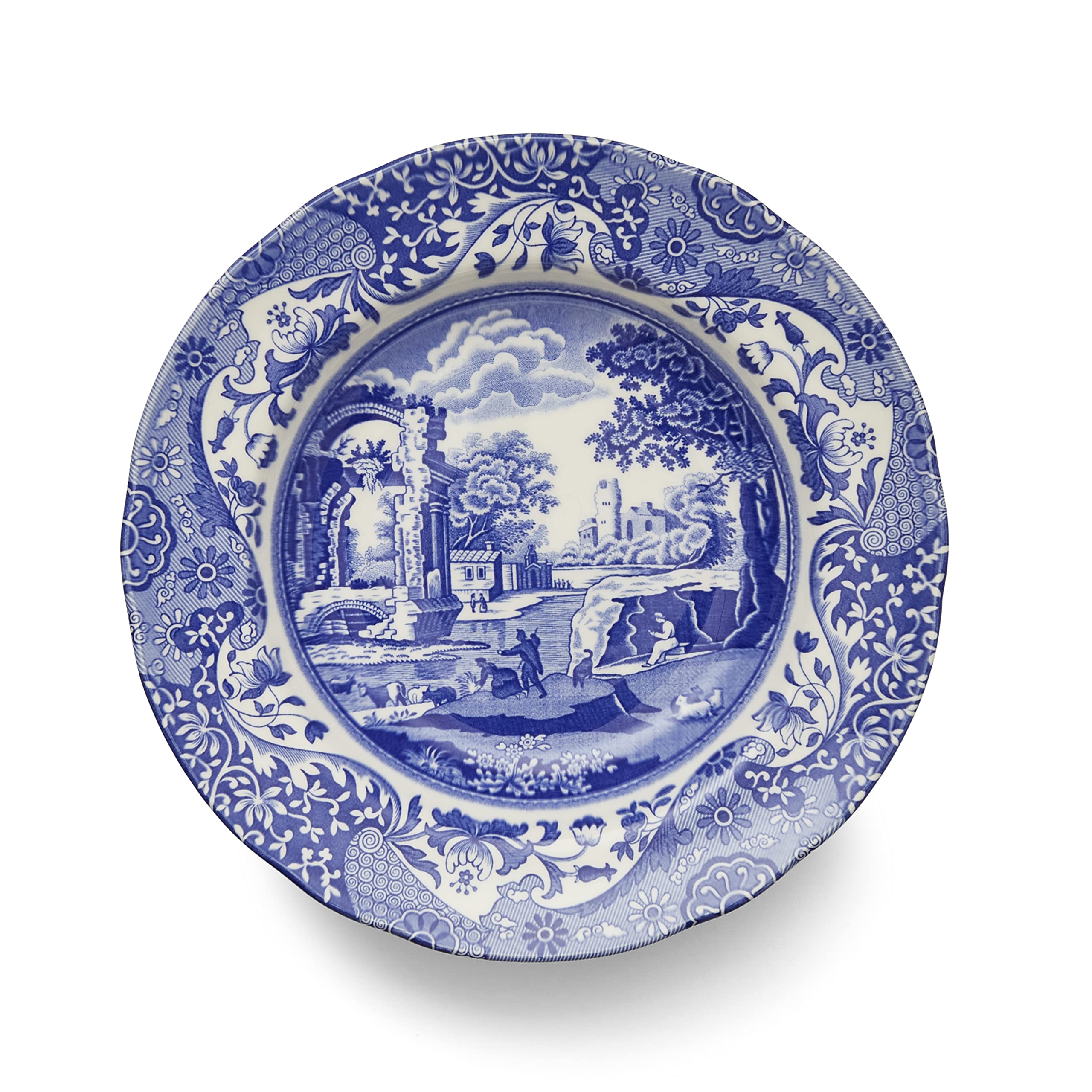 Portmeirion Spode Blue Italian Soup Bowls | Set Of 4 | 9Inch | Soup, Pasta, And Salad Serving Bowls | Round, Wide Rim Bowl | Mic