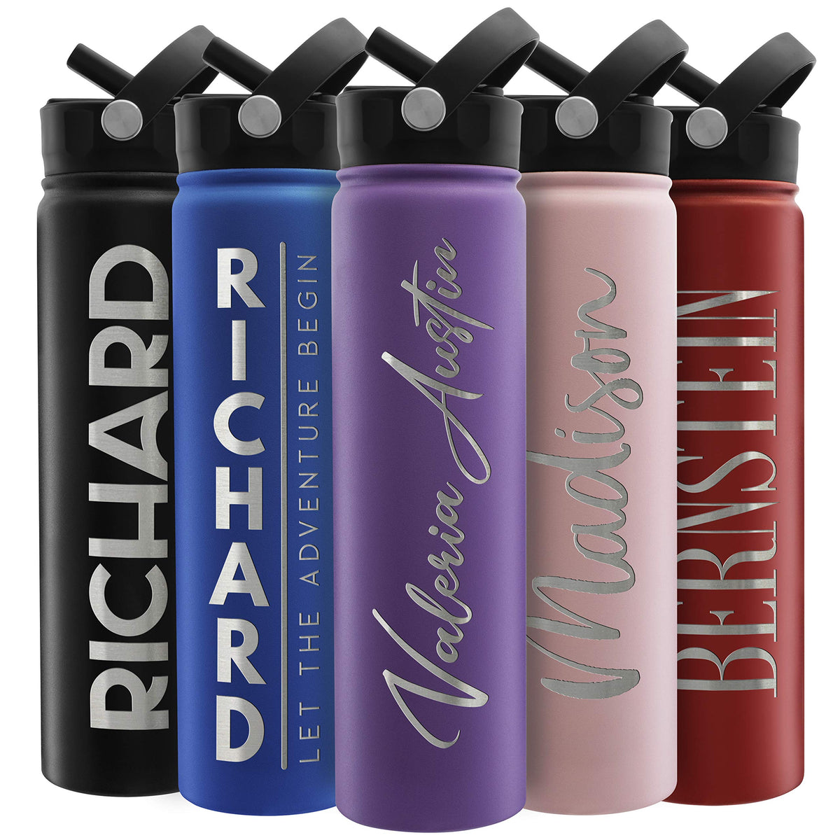 Amazing Items Personalized Water Bottle W/Straw & Lid, 24 Oz - Purple | Custom Stainless Steel Sports Water Bottle W/Name And Te