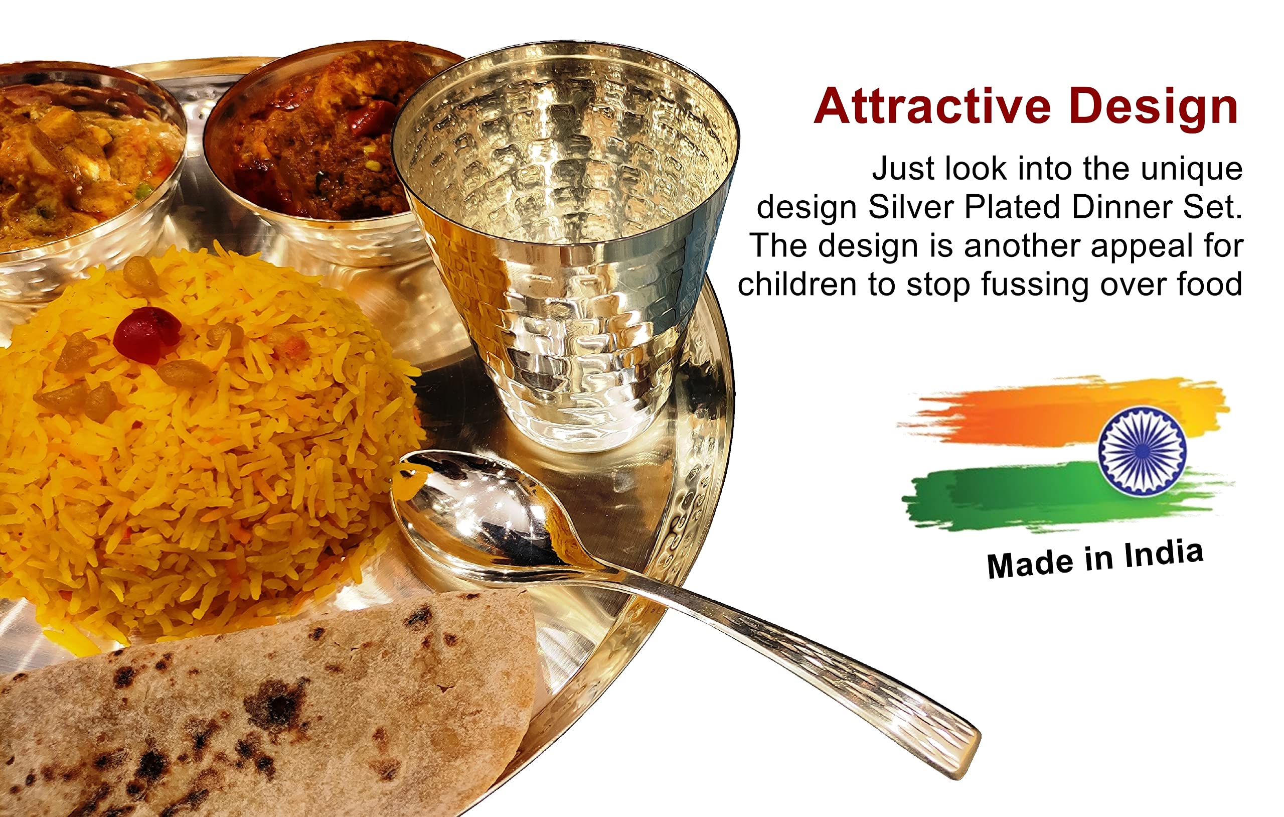 Bengalen Silver Plated Dinner Set 12 Inch For Gift Baby Rice Ceremony Annaprashan Sanskar Kids Birthday For Boys Girls Home Deco