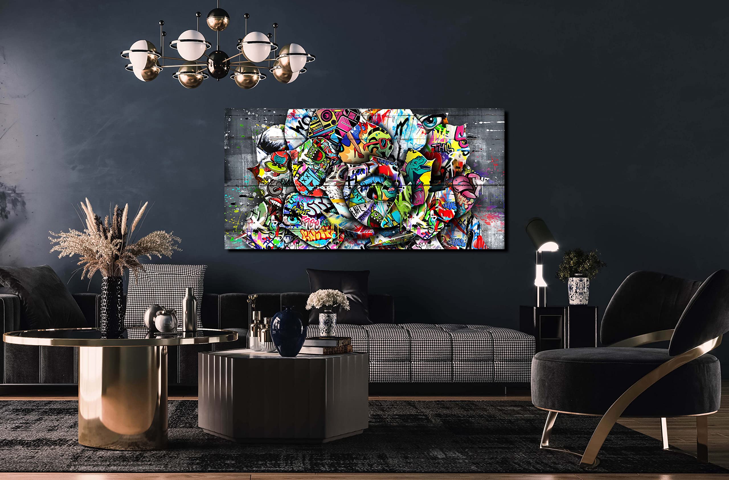 Sixttart Flower Pictures Wall-Decor - Banksy Street Wall Art - Large Abstract Canvas Wall Art Ready To Hang Size 60'' X 30''