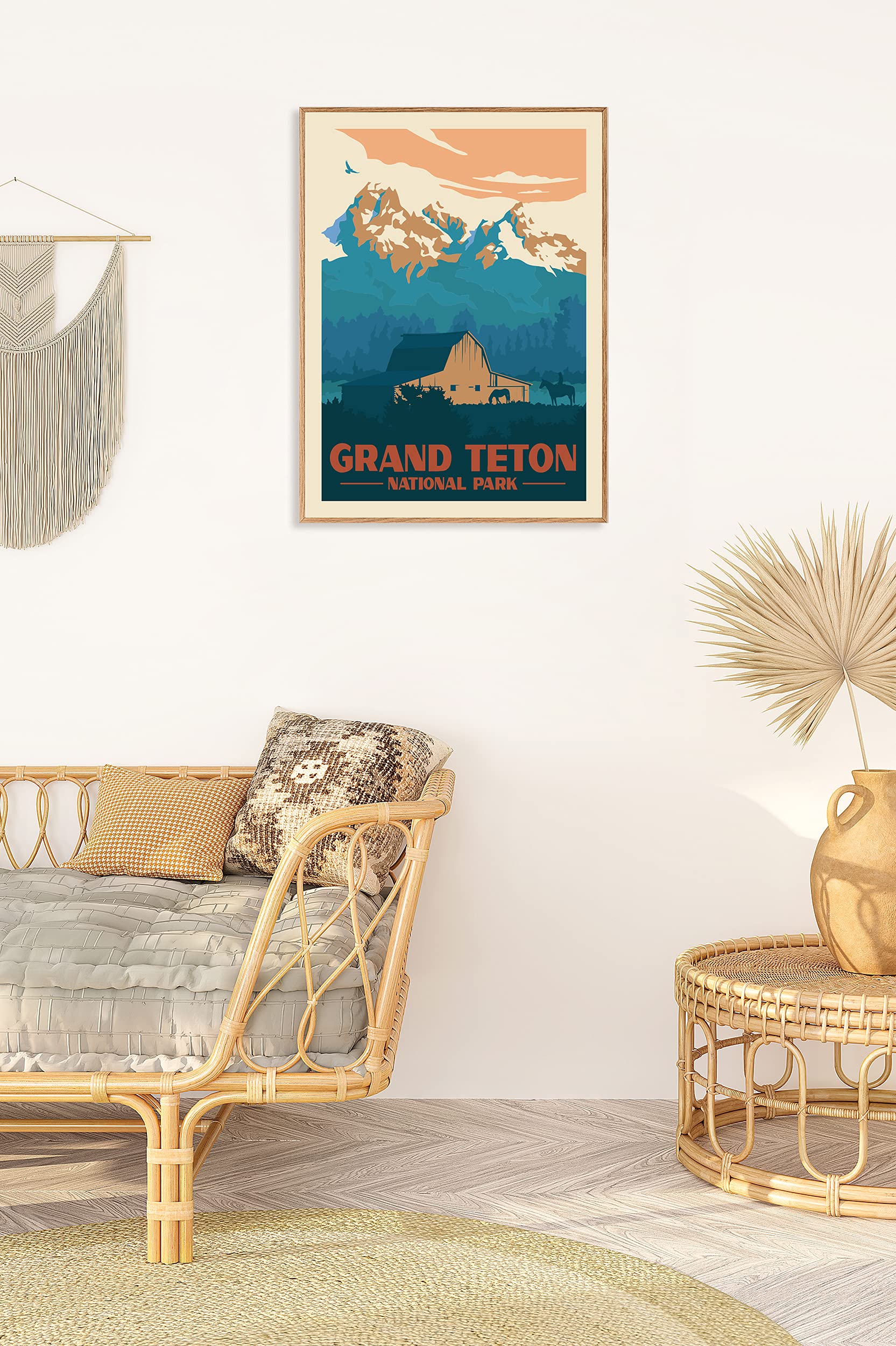 HerZii Prints Grand Teton National Park Wall Art Set - Vintage Posters, 16x12 UNFRAMED, Wood Material, Nature Decor