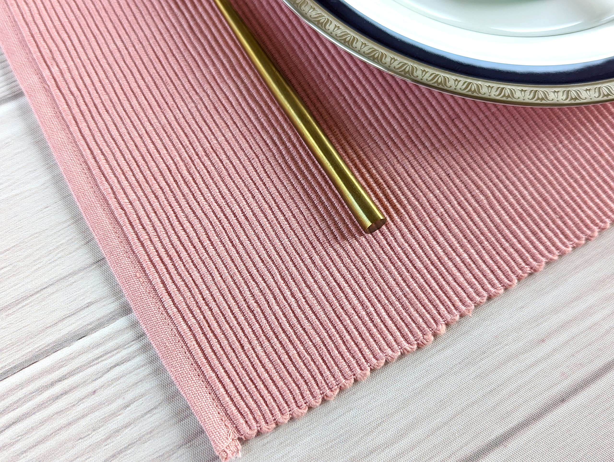 Avka Studio 100% Cotton Ribbed Placemats - Set Of 4-13 X 19 Inches - Dull Pink - Everyday Basic Cloth Table Mats - Thick Constru