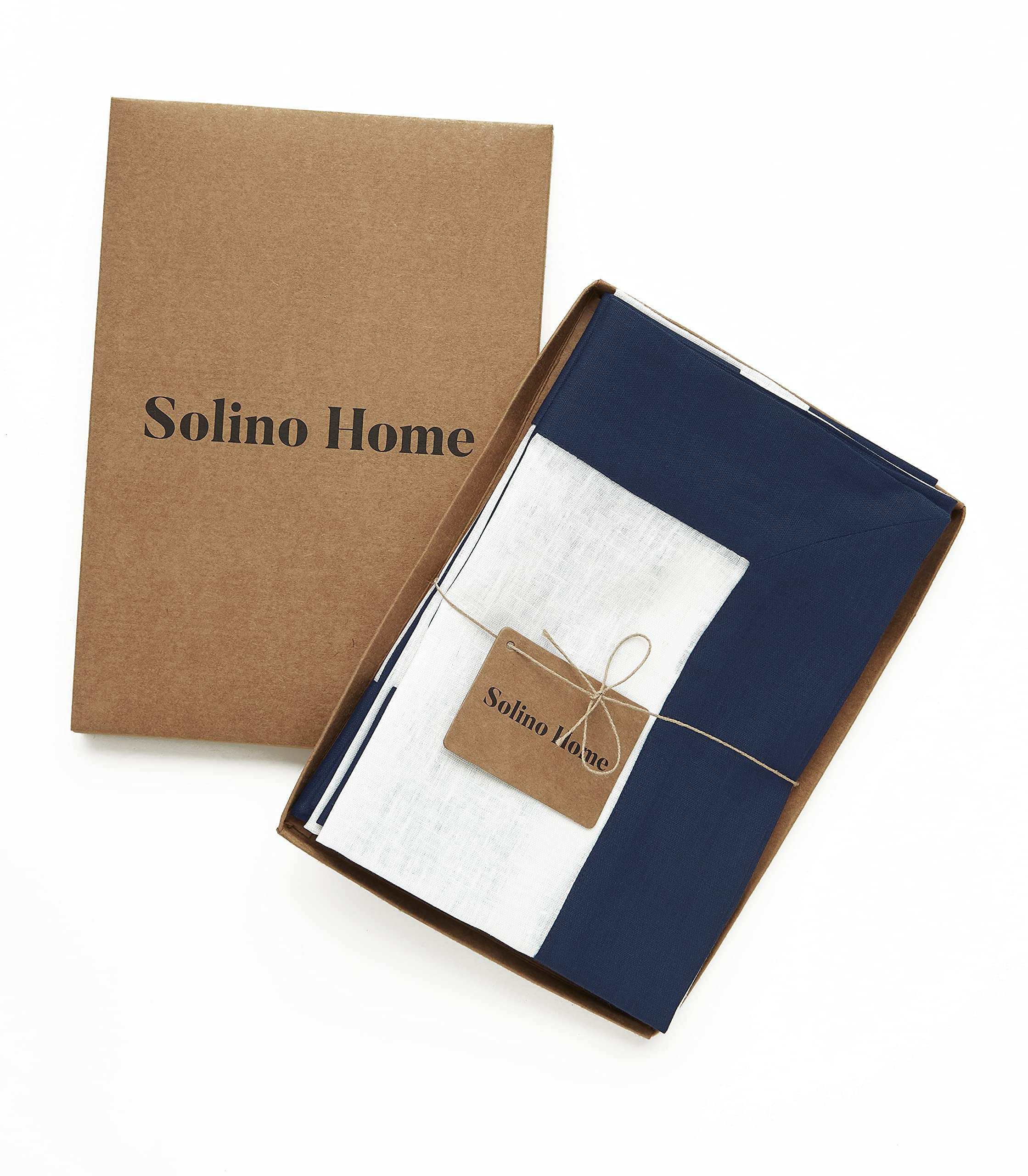 Solino Home Linen Dinner Napkins - 100% Pure Linen Fabric 20 x 20 Inch Napkins Navy and White - Set of 4 Napkins for Spring  Summer  Memorial Day - Contempo  Handcrafted from European Flax