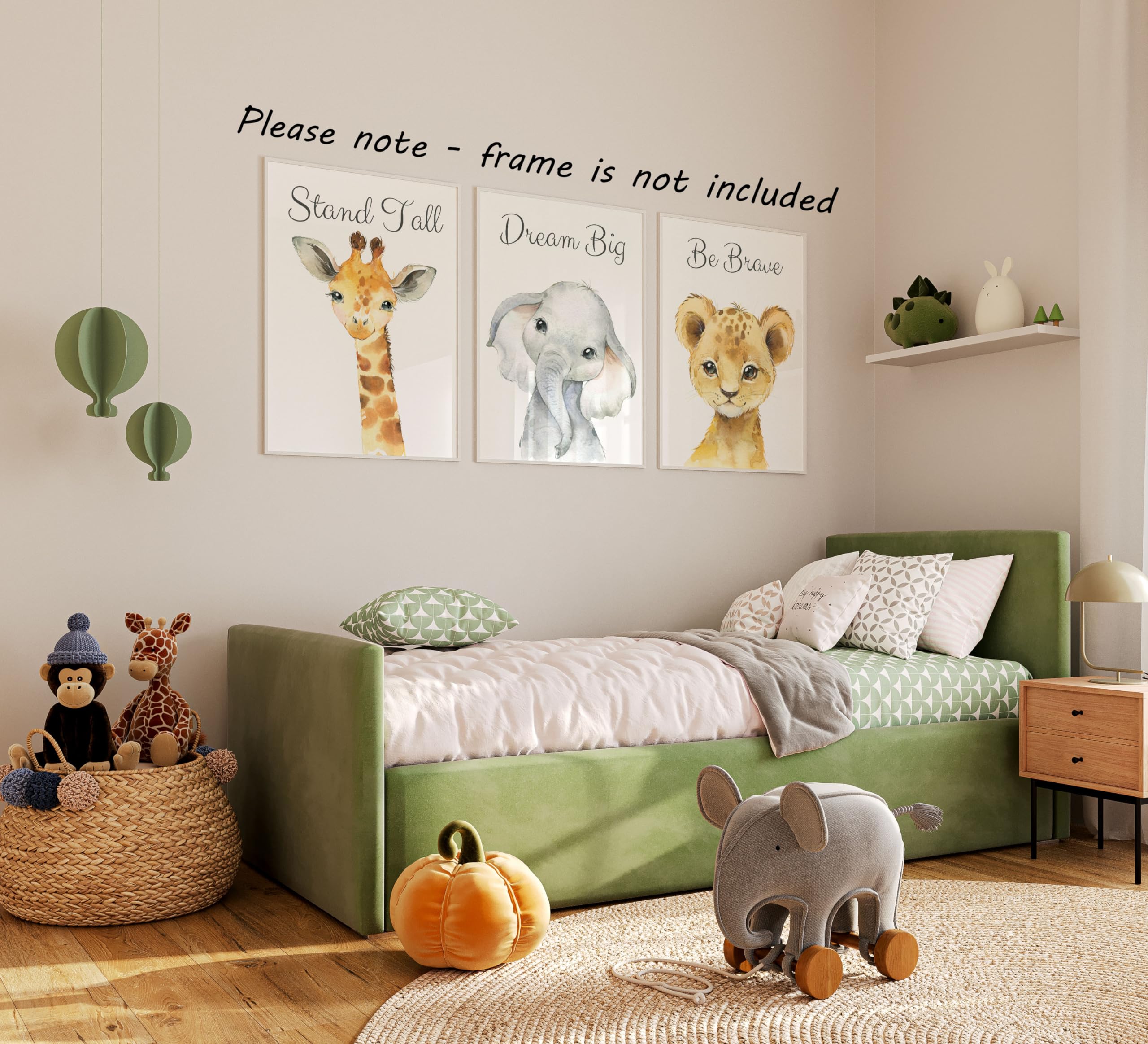 Baby Safari Animals For Girl Or Boy Nursery Bedroom, Set Of 3 Unframed Wall Art Prints, Jungle Portrait Quote Posters, Nursery D
