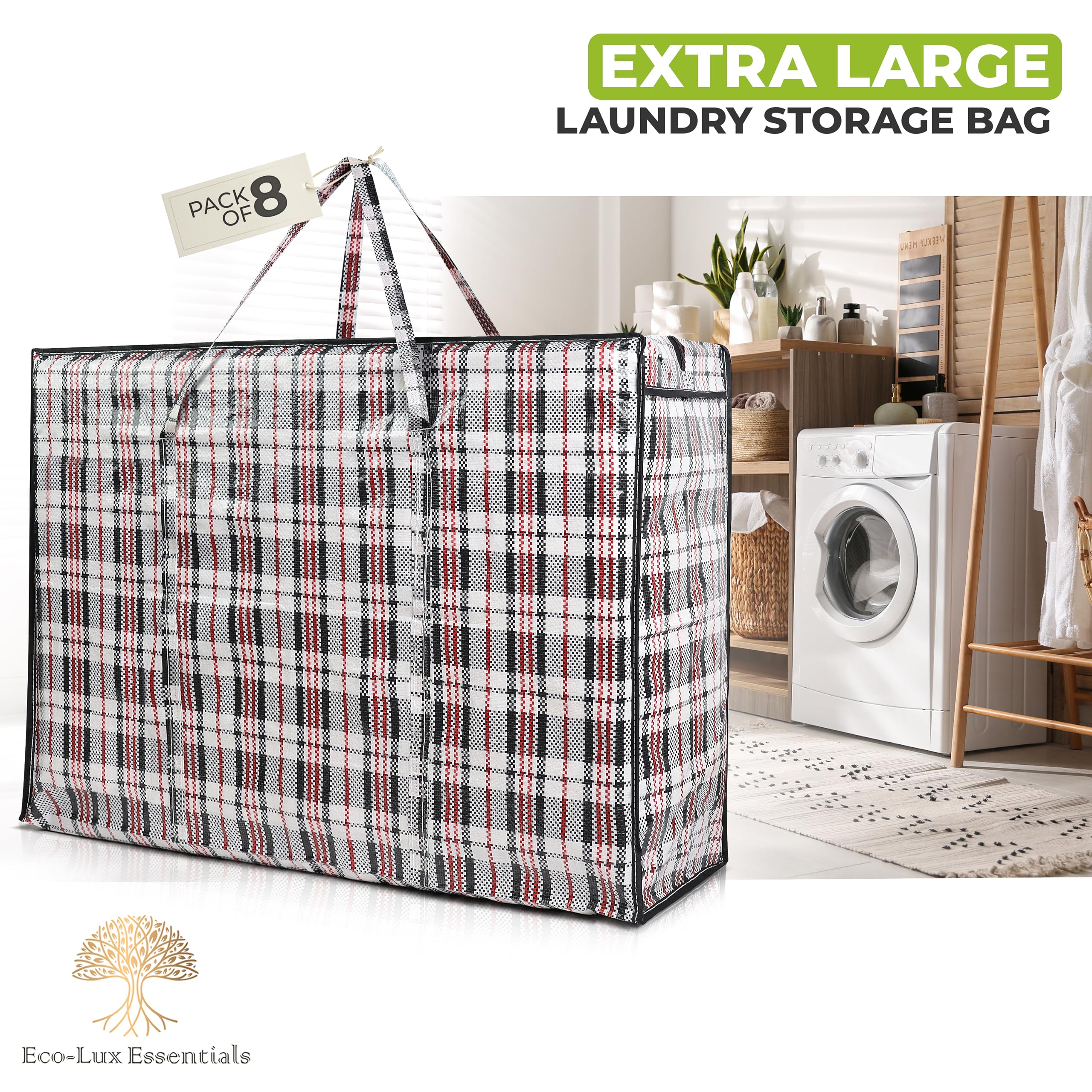 8Pcs Extra Large Laundry Bags With Handles And Zipper, Heavy Duty Xxl Storage Bags, Travel Laundry Tote Bag, Clothes Storage Bag