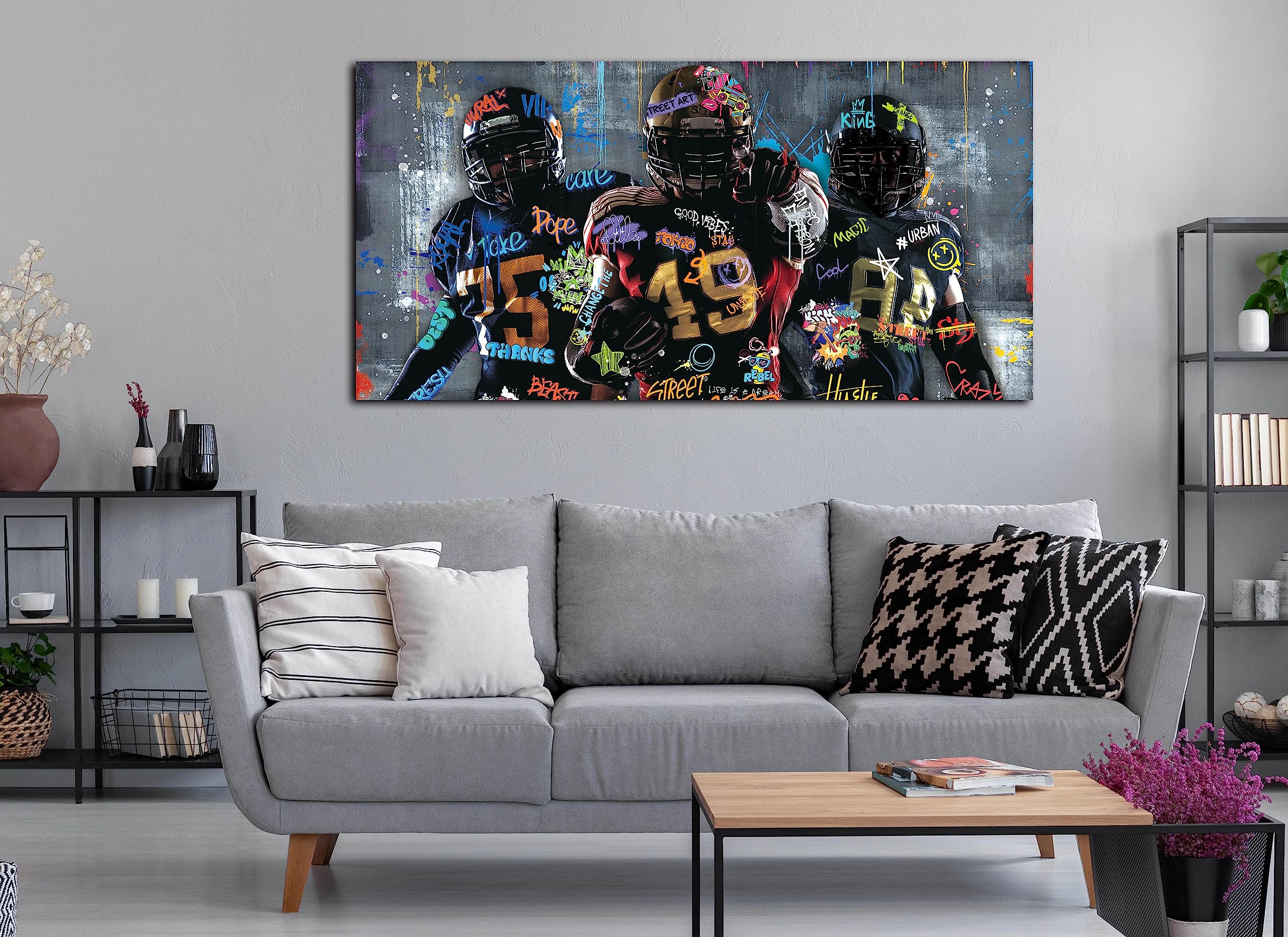 Caneito Graffiti Rugby Wall Art For Living Room, Large Canvas Wall Art Print Painting For Bedroom, Cool Sport Picture Wall Decor