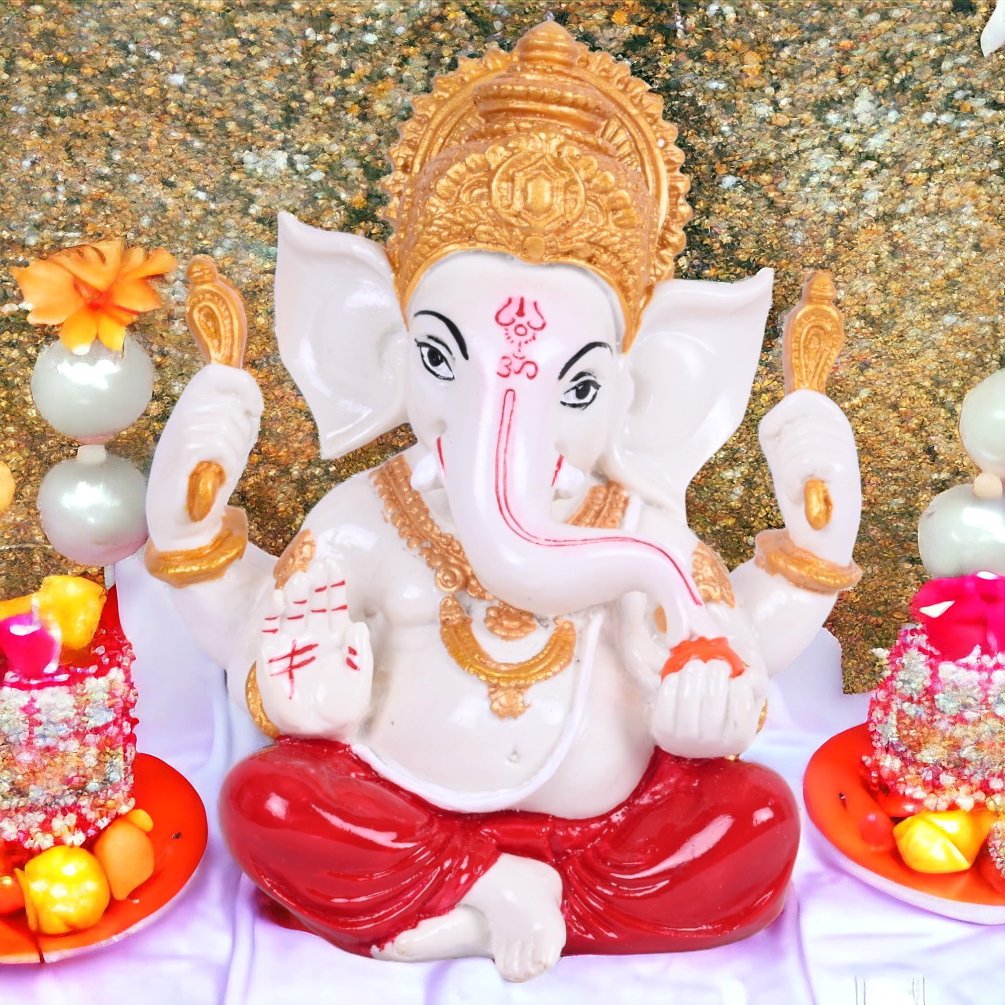 KariGhar Ganesh Ji Statue, Decorative Showpiece Idol for Home/Living Room/Puja Room/Gifting (4.5 inch) Multicolor