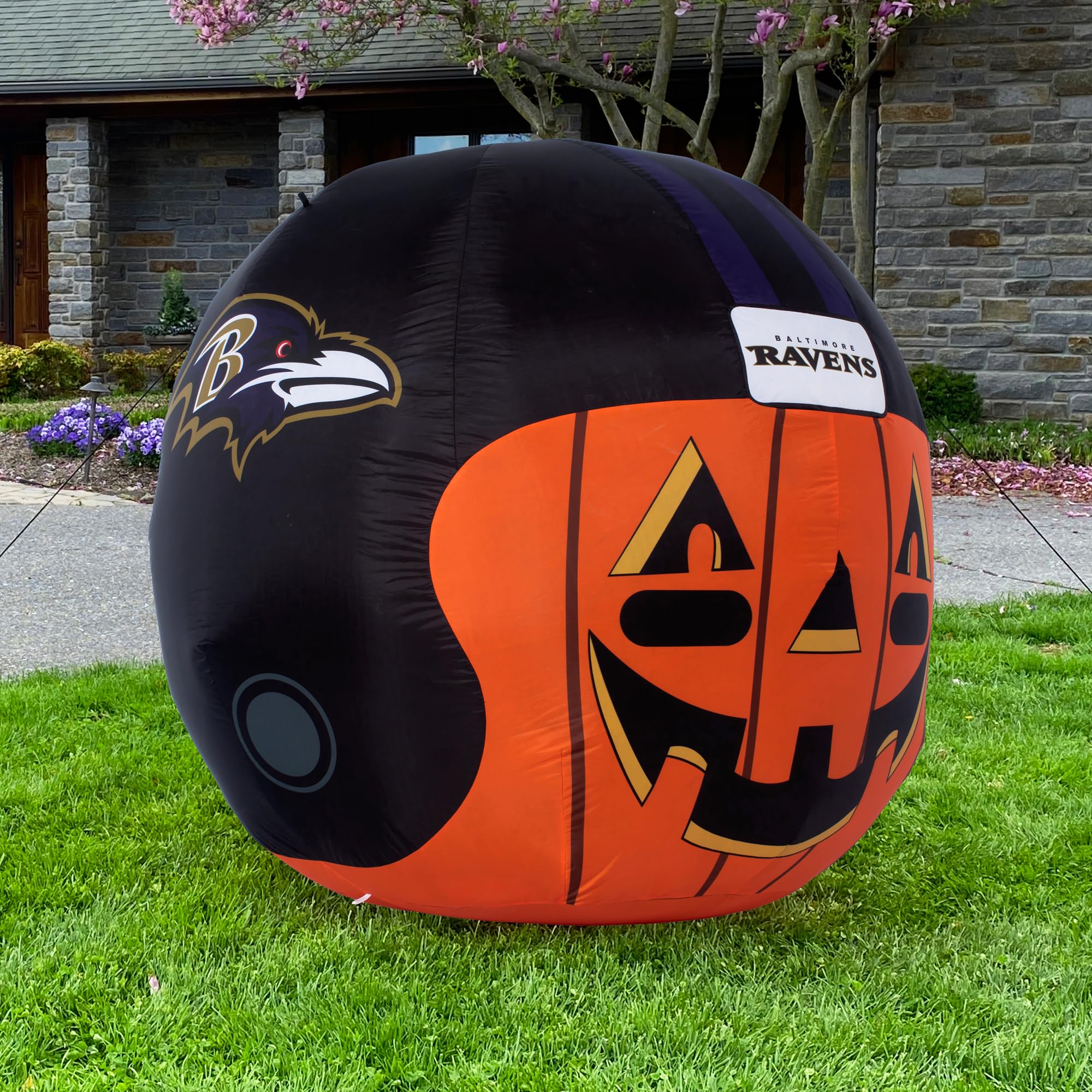 Sporticulture NFL Baltimore Ravens 4ft Inflatable Jack-O-Helmet with LED Lights & Built-in Blower - Halloween Merchandise Decor