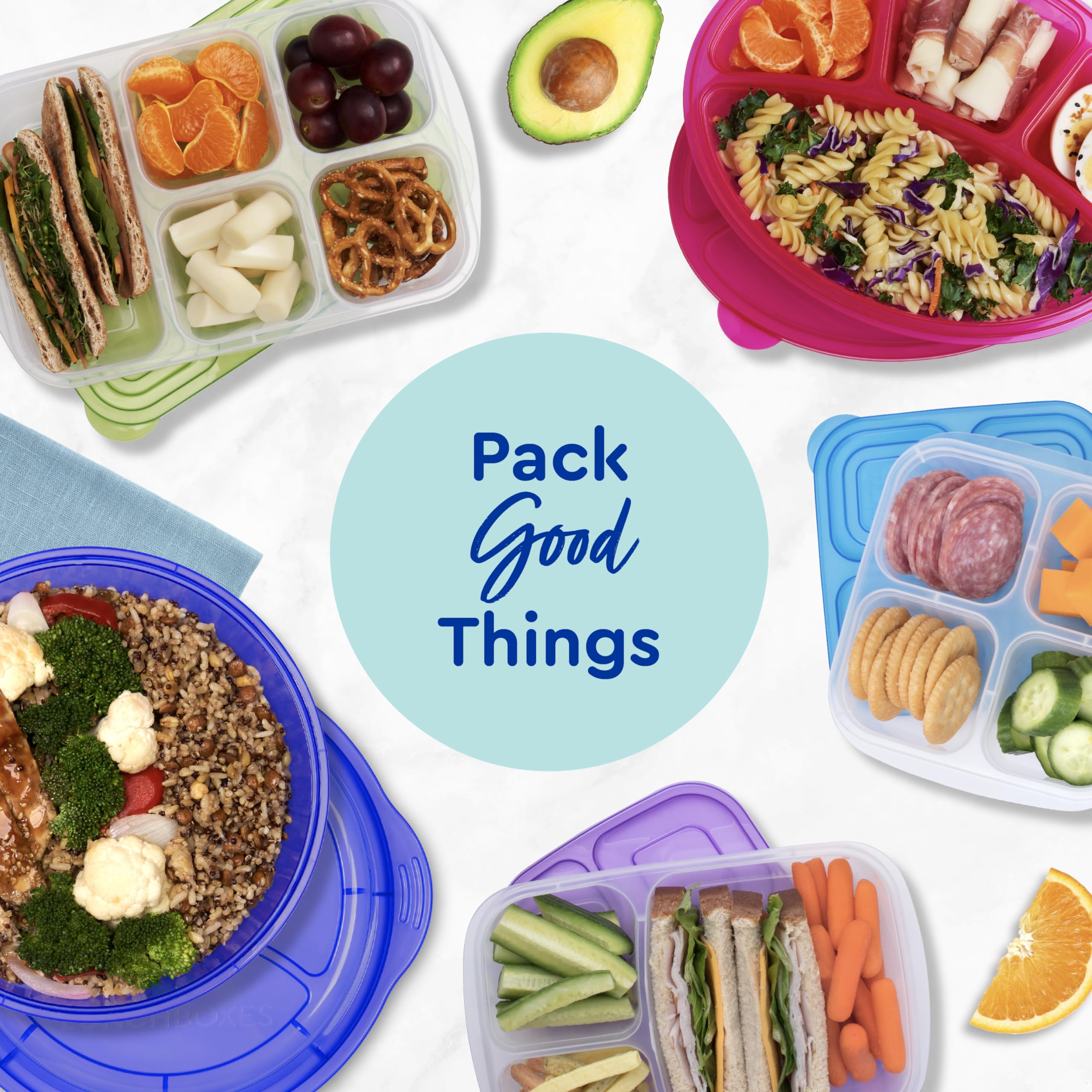 Easylunchboxes - Original Stackable Snack Boxes - Reusable 4-Compartment Bento Snack Containers For Kids And Adults, Bpa-Free An