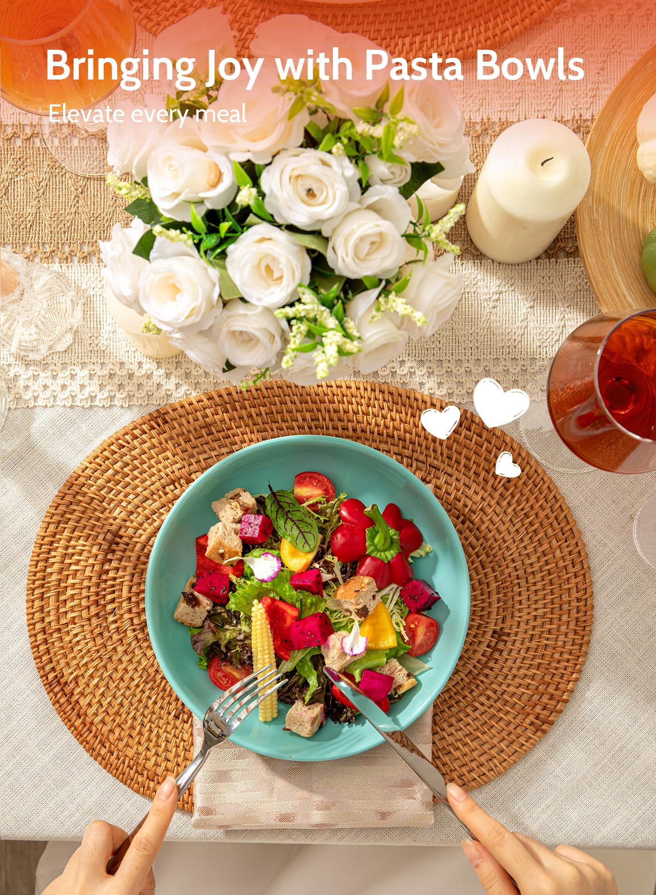 Sweese Pasta Bowls, 30 Ounce Salad Serving Bowls Set Of 6, 8.4 Inch Porcelain Plates For Serving Dinner, Salad - Microwave Dishw