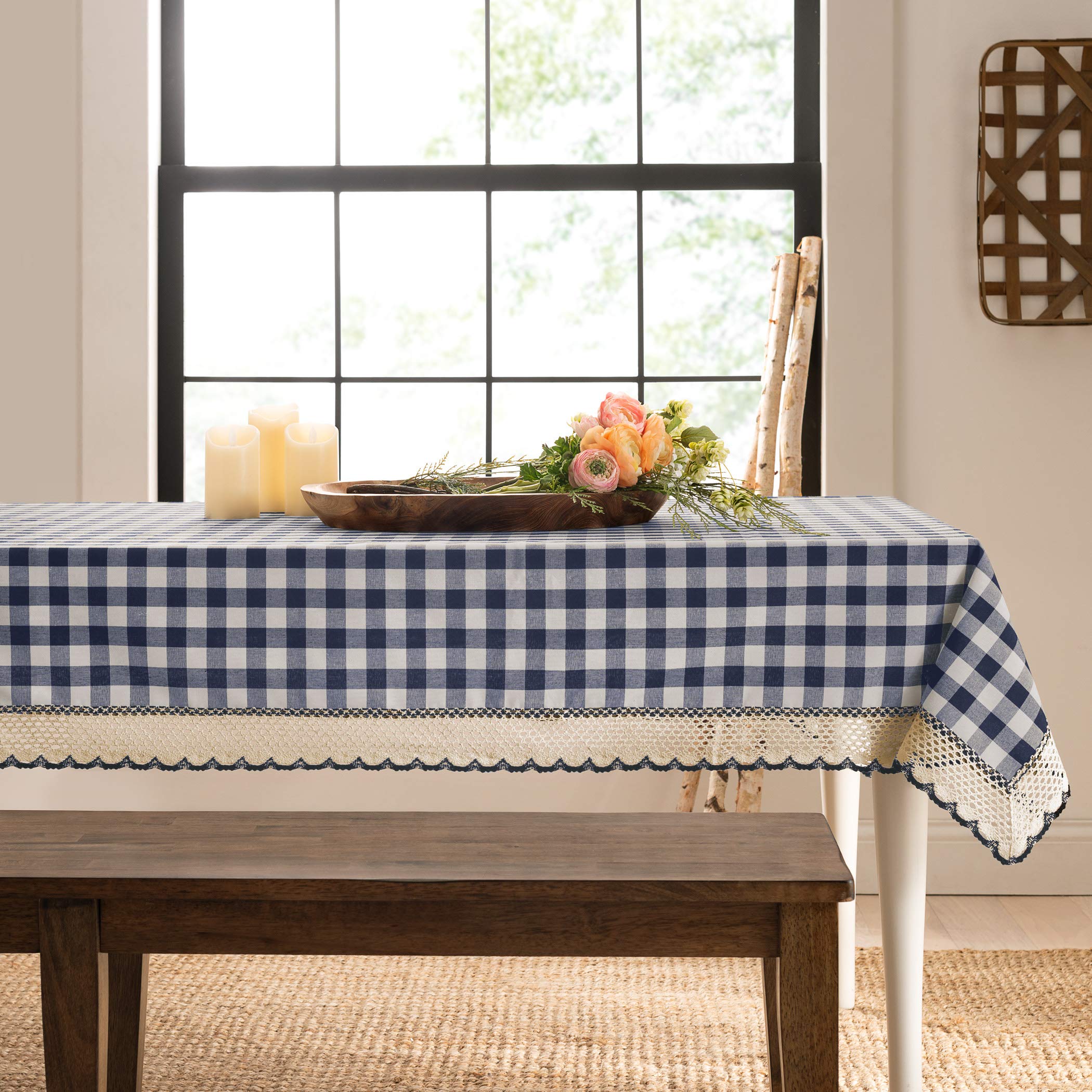 Buffalo Check Plaid Tablecloth, Navy - 60'' X 104'' - Premium & Durable Checkerd Tablecloth Is Reversible For Solid Colors - Wat