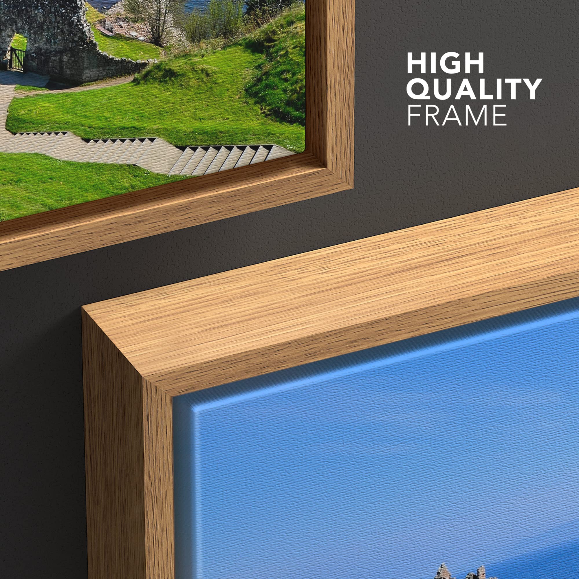 Beautiful Scenery Landscape of Ruins of Urquhart Castle Along Loch Ness Scotland - Framed Canvas Art Wall Art - 24''x36'' Natural