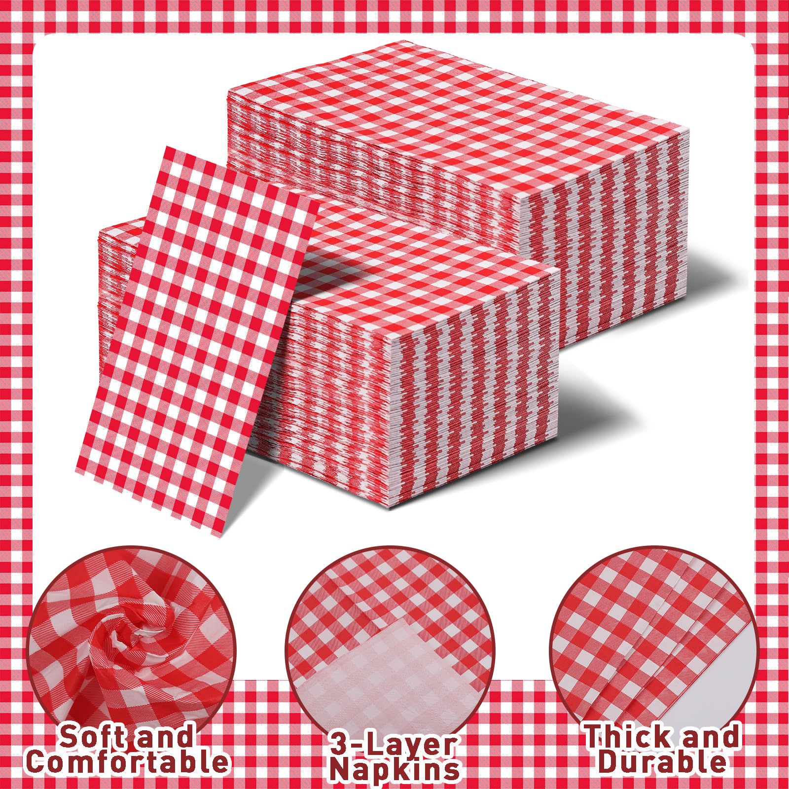 100 Pcs Red Gingham Napkins Disposable - Red And White Checkered Paper Napkins Red Dinner Napkins For Picnic Bathroom Birthday W