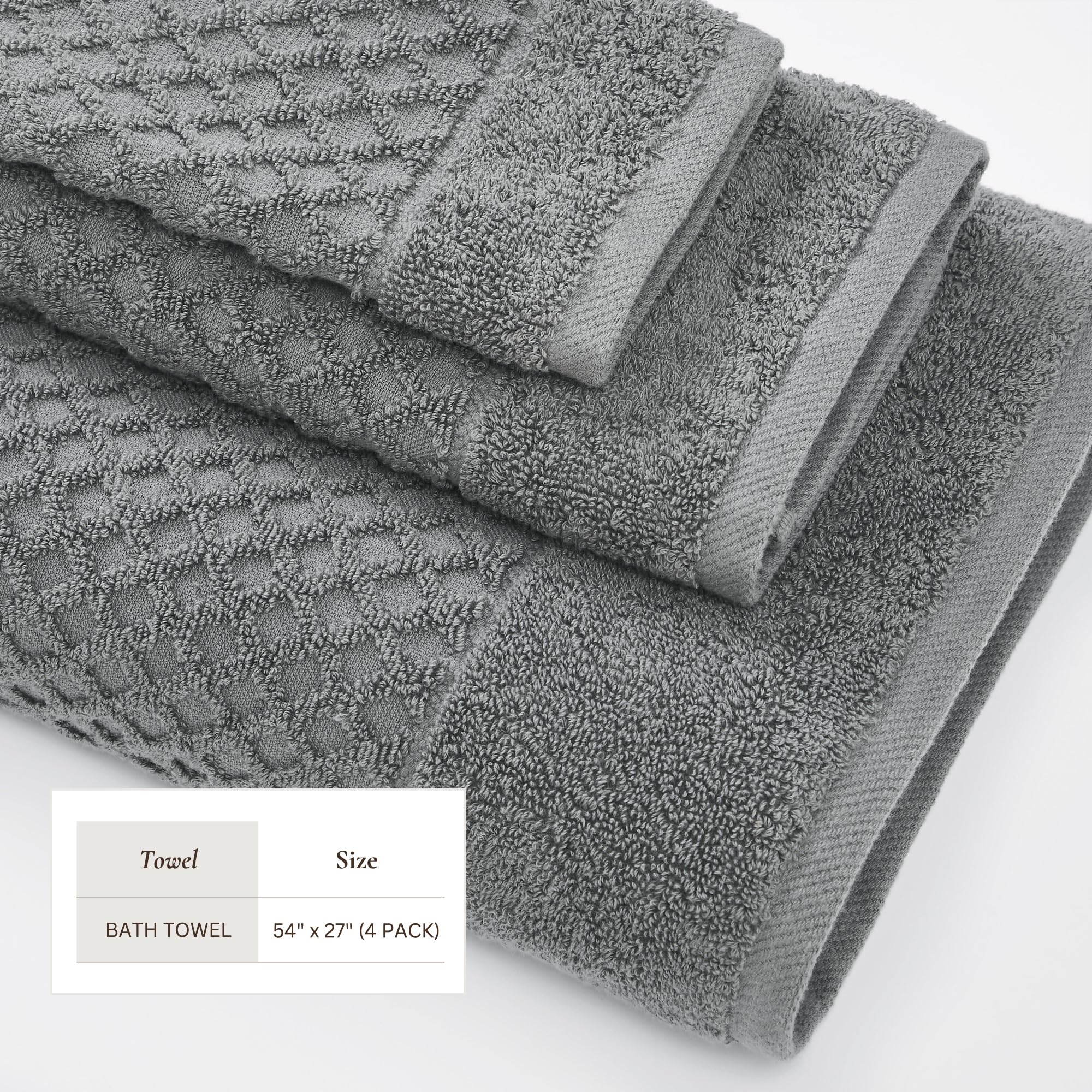 Great Bay Home 100% Cotton Grey Bath Towel Set | 4 Soft Bath Towels (30 x 52 inches) | Highly Absorbent  Quick Dry Bath Towels | Grayson Collection (Set of 4  Diamond Dark Grey)