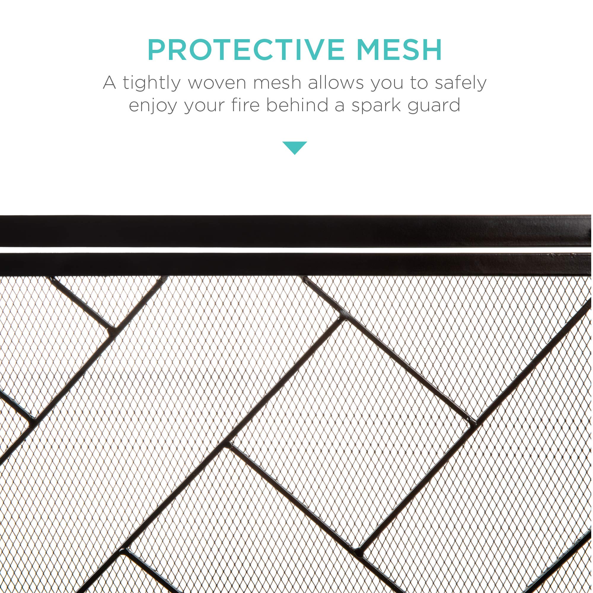 Best Choice Products 44x33in 2-Panel Handcrafted Wrought Iron Decorative Mesh Geometric Fireplace Screen  Fire Spark Guard w/Magnetic Doors - Black