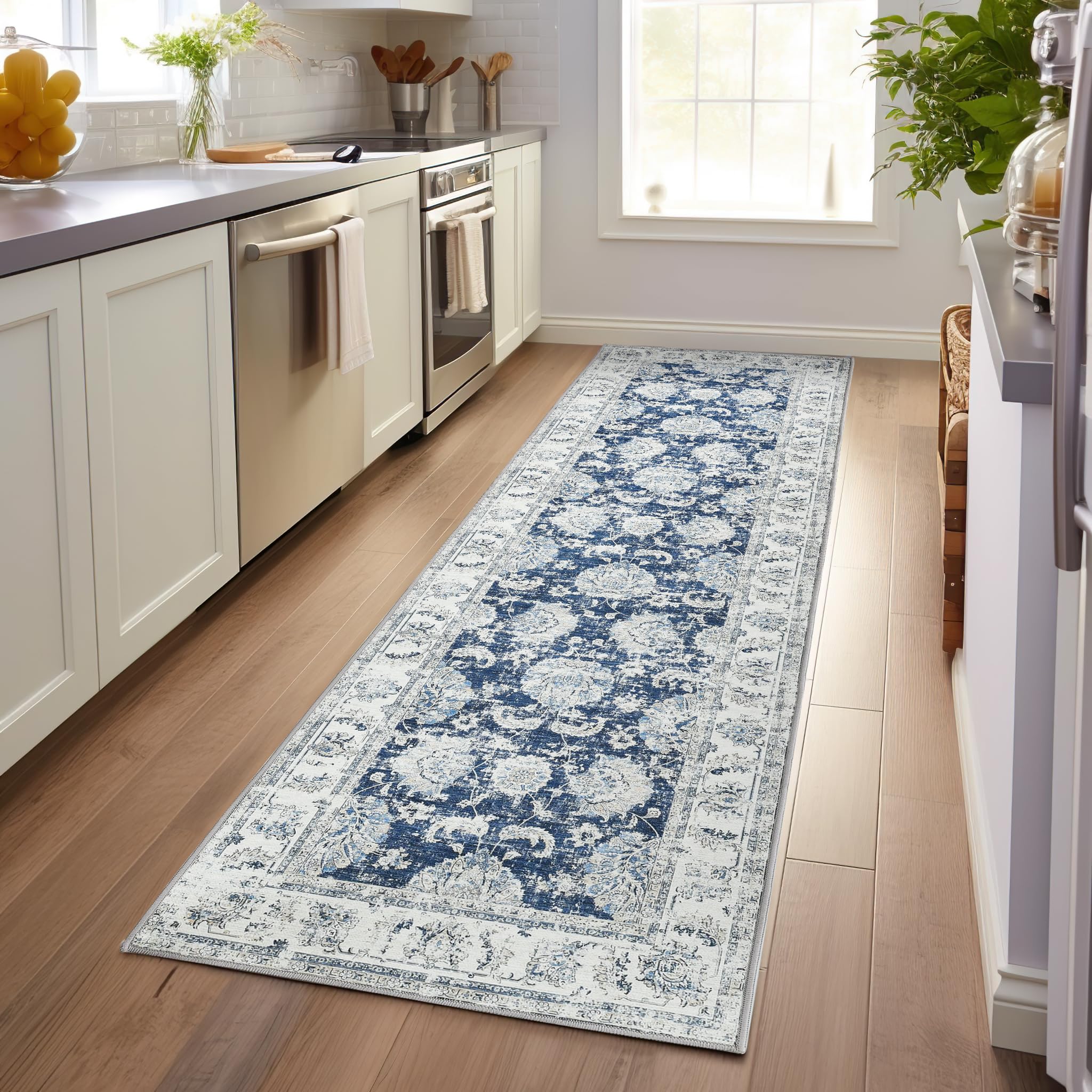 jinchan Hallway Runner Rug 3x10 Vintage Rug Kitchen Washable Runner Rug Floral Print Floor Cover Non Slip with Rubber Backing Ul