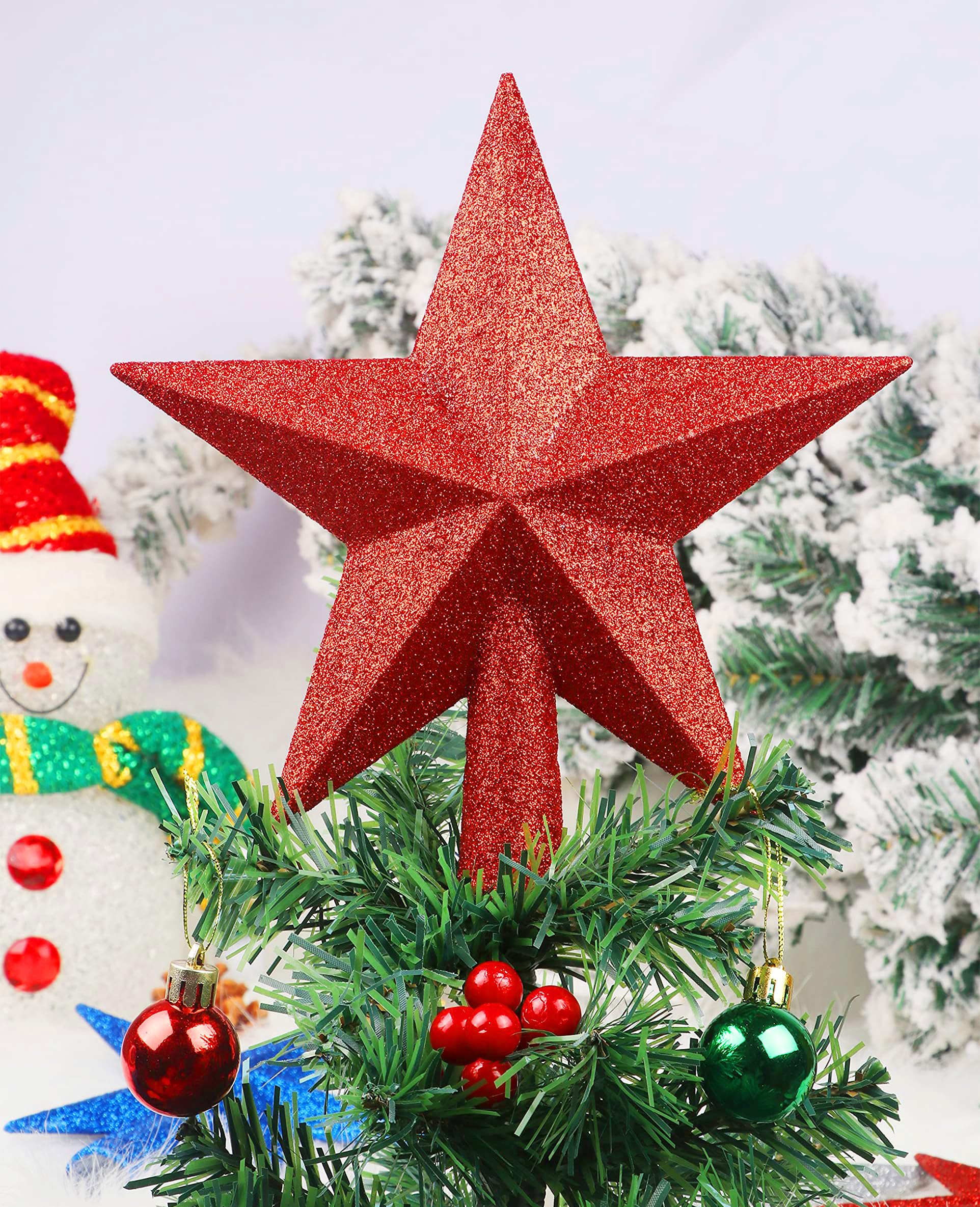 YYCRAFT Glitter Star Tree Topper 8 Inch Christmas Decoration-8,Red