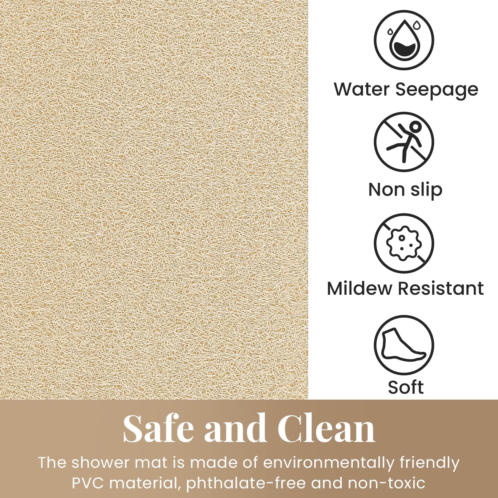 Shower Mat Bathtub Mat Non-Slip,32X24 Inch, Soft Tub Mat With Drain,Pvc Loofah Bath Mat (Phthalate Free) For Tub And Bathroom,Qu