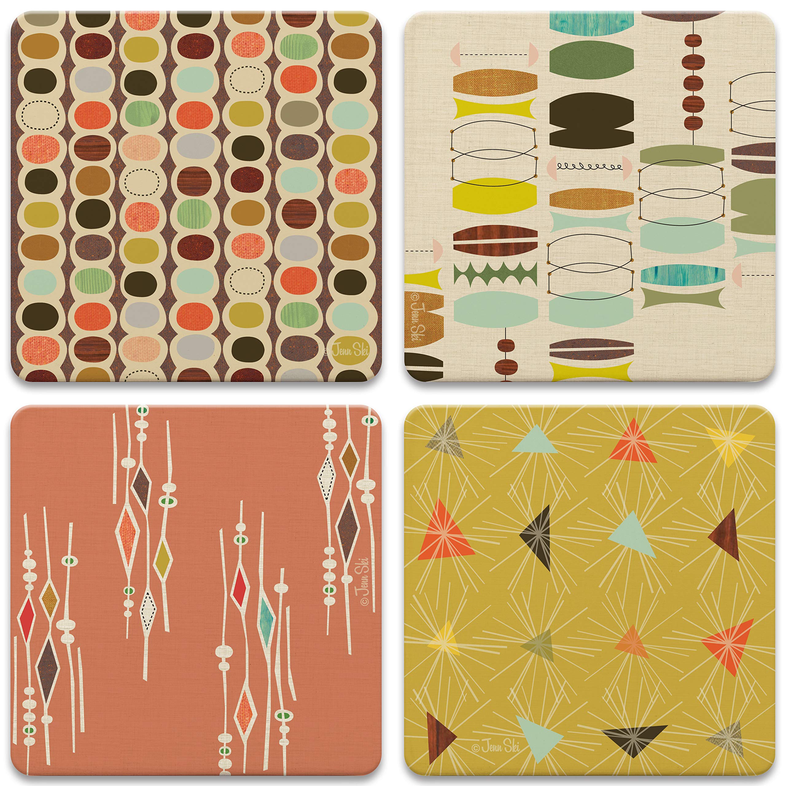 Coasterstone Absorbent Coasters, 4-1/4-Inch, ''Retro Modern'', Set Of 4