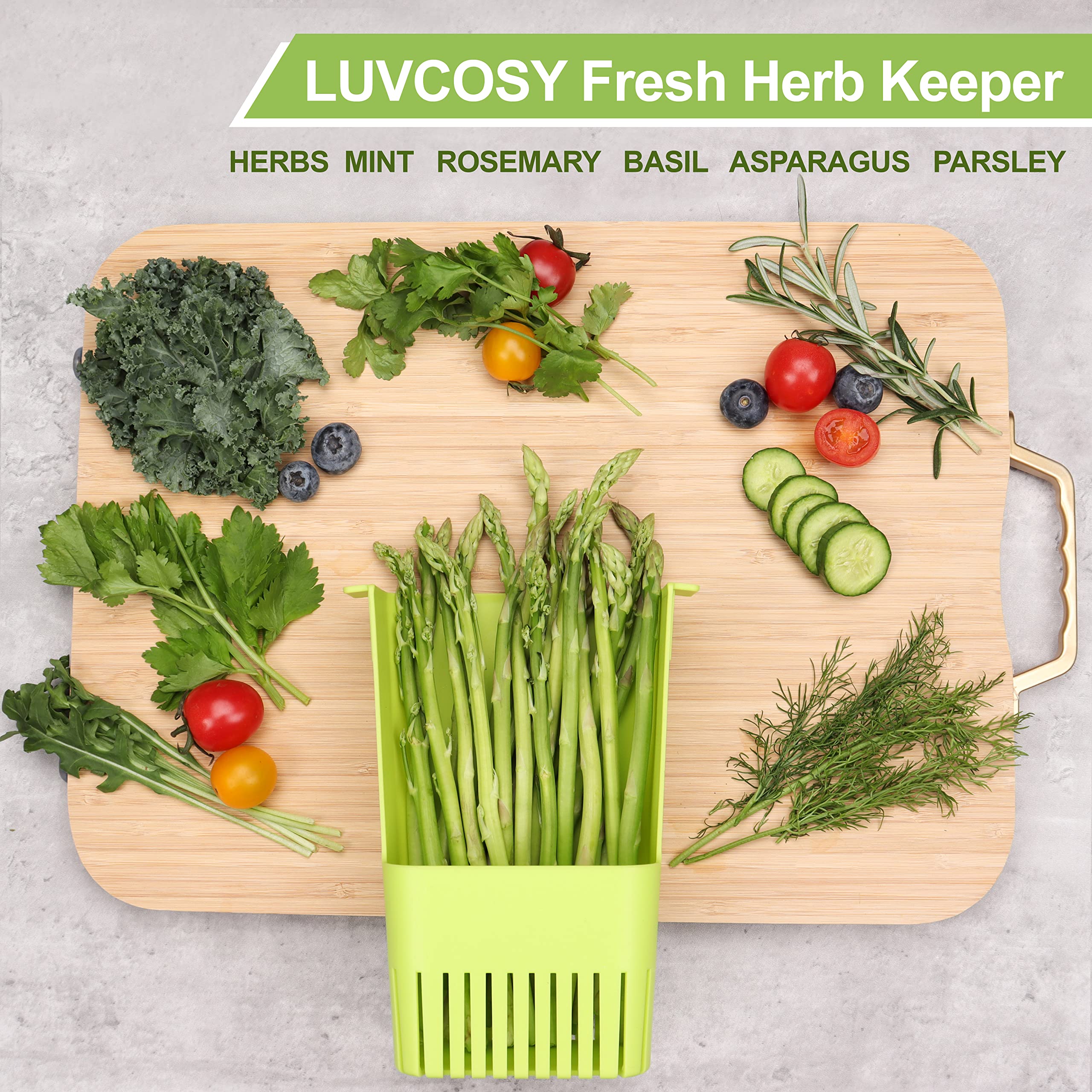 Luvcosy Fresh Herb Keeper For Refrigerator, Clear Bpa-Free Herb Saver, Storage Container For Cilantro, Parsley, Thyme, Mint & As