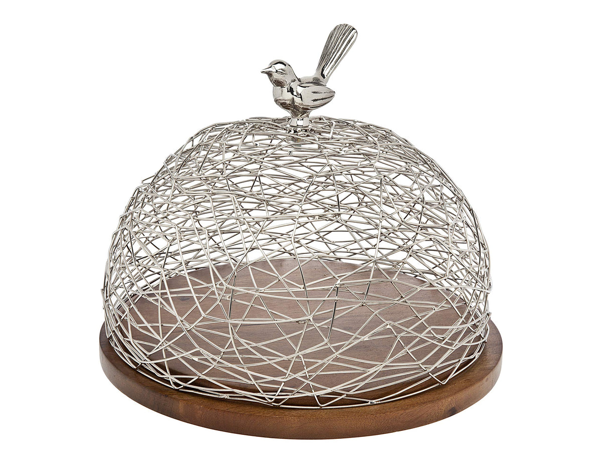 Godinger Wood Cake Tray With Nest Dome Bird Finia Platter Server Holiday Decoration Table Centerpieces