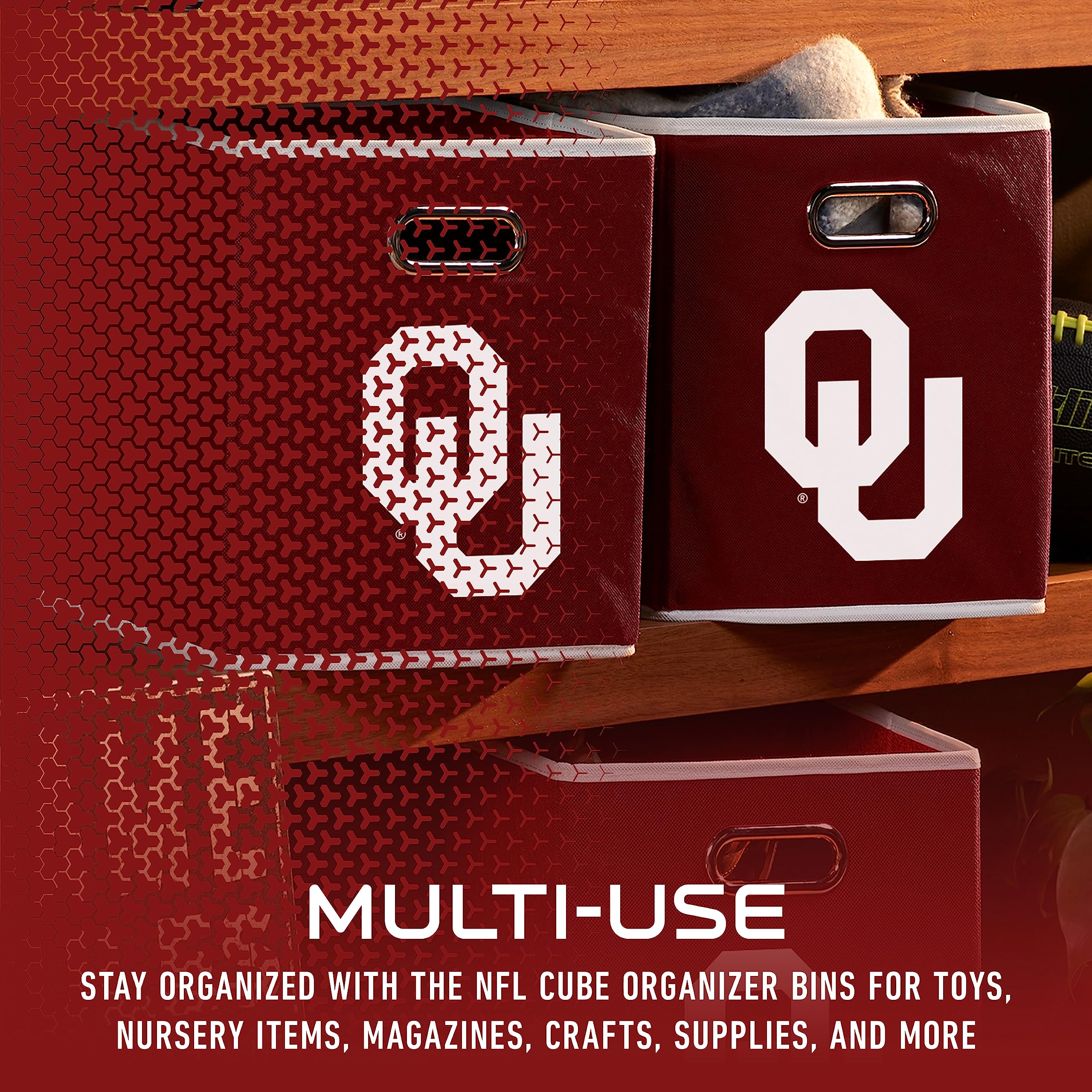 Franklin Sports Ncaa Oklahoma Sooners Collapsible Storage Bin - Made To Fit Storage Bin Shelf Organizers - 10.5'' X 10.5''