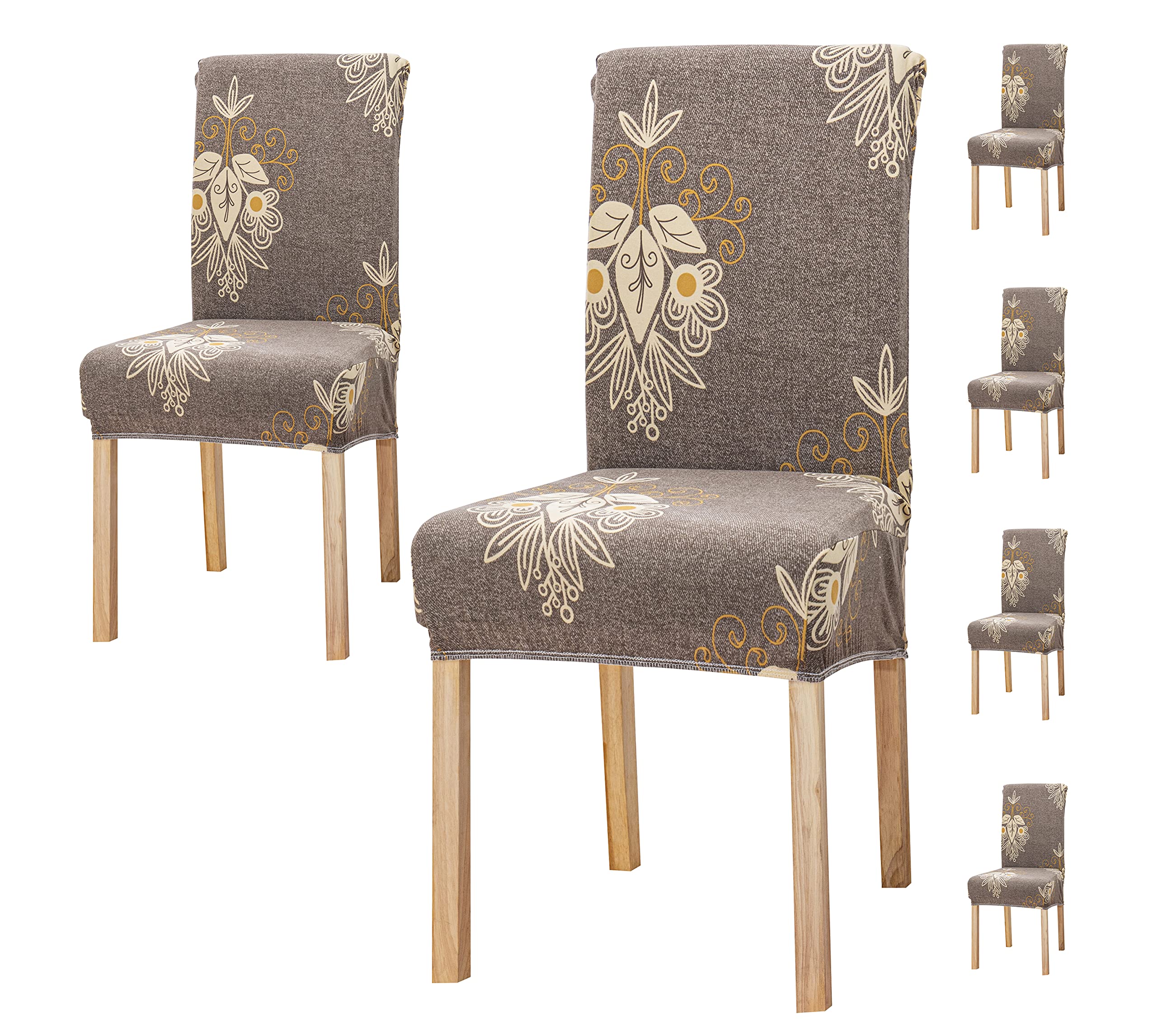 House Of Quirk Elastic Chair Cover Stretch Removable Washable Short Dining Chair Cover Protector Seat Slipcover (Pack 6, Beige B