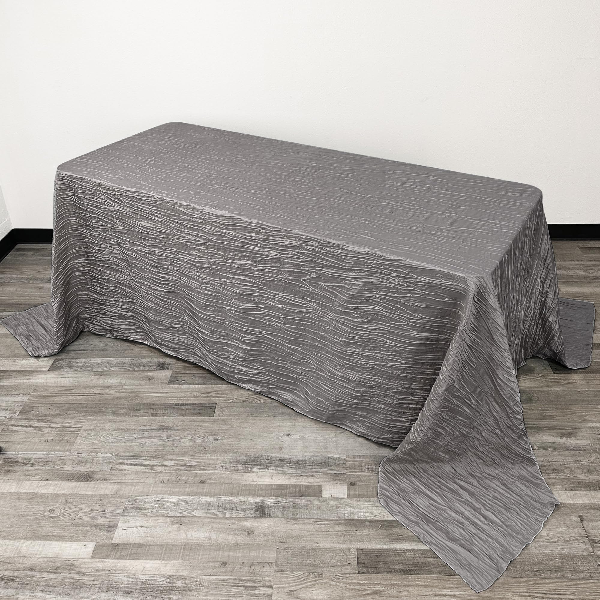 Your Chair Covers - 90 X 156 Inch Rectangular Crinkle Taffeta Tablecloth - Dark Silver/Platinum, Rectangle Table Linens For 8 Ft