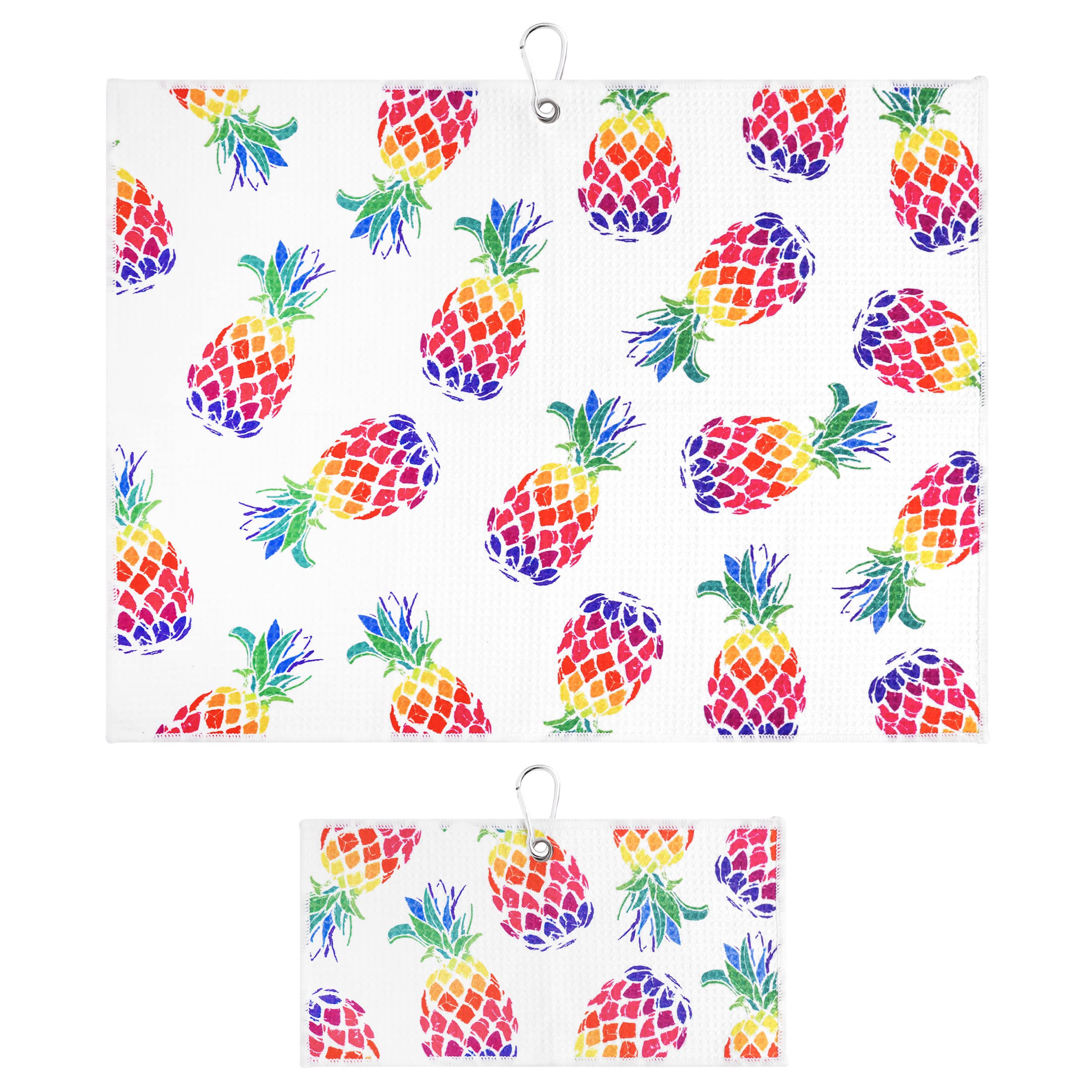 Playing It Forward Aloha Pineapple Golf Towel With Clip For Women And Men, Microfiber Waffle And Ball Towels, Set Of 2