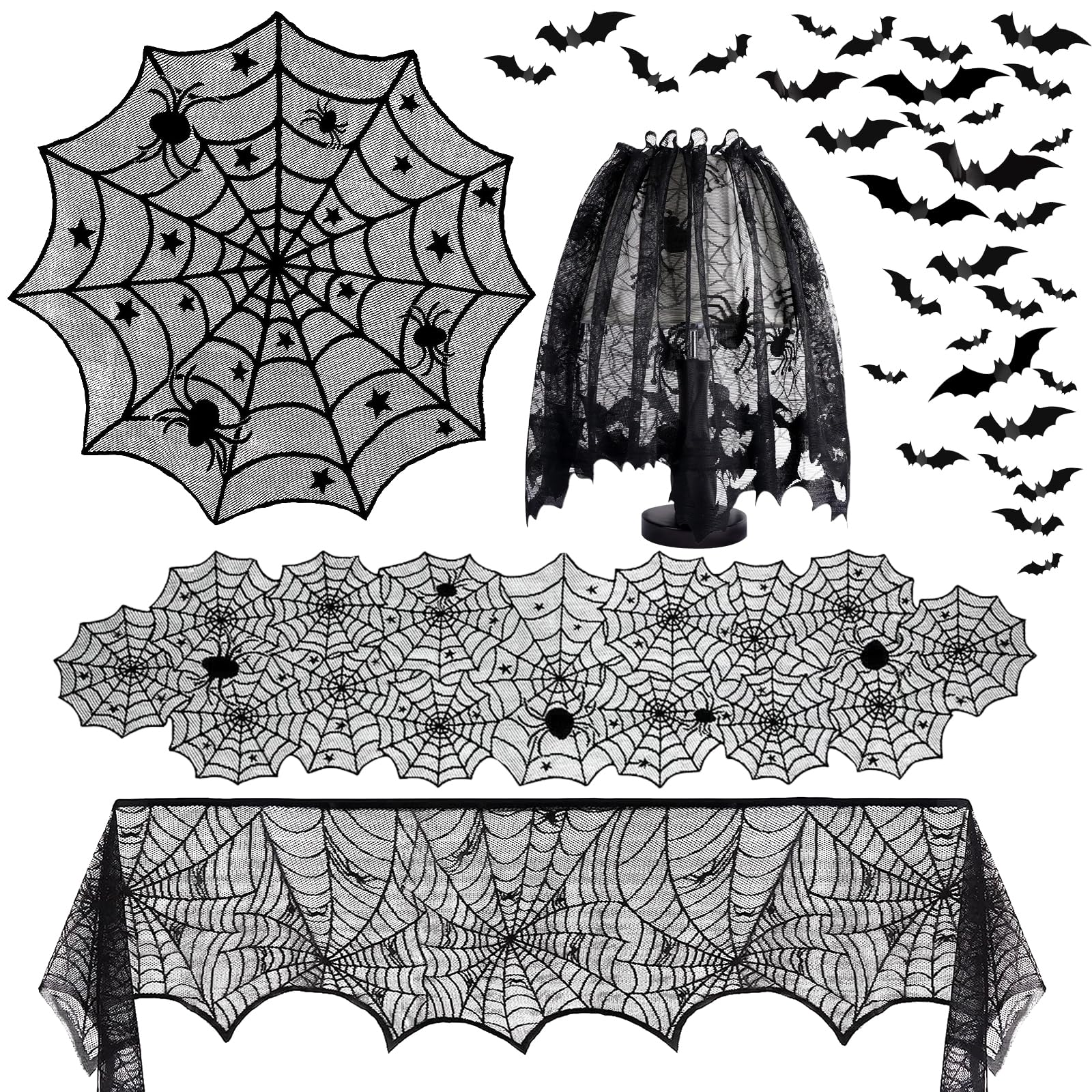 5Pack Halloween Decorations Indoor Halloween Spider Web Tablecloth Table Runners Fireplace Mantel Scarf Cobweb Lampshade Scary 3