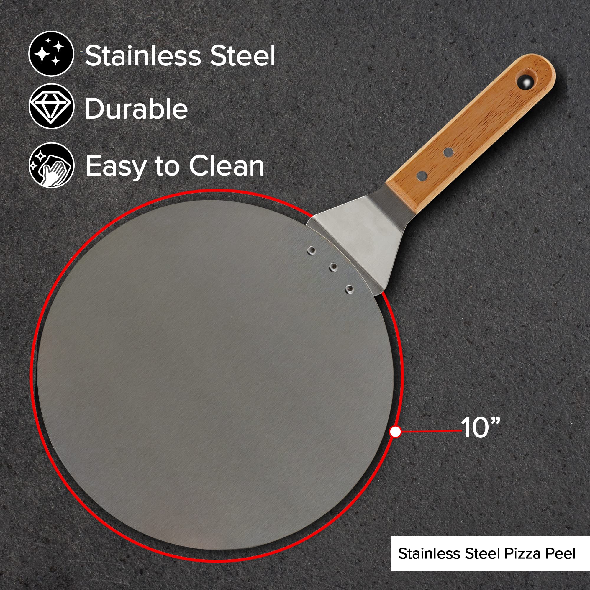 Nuwave 2Pc Pizza Kit, 10    Stainless Steel Pizza Peel, Stainless Steel Pizza Cutter/Server Combo, Great For Thin And Thick Pizz