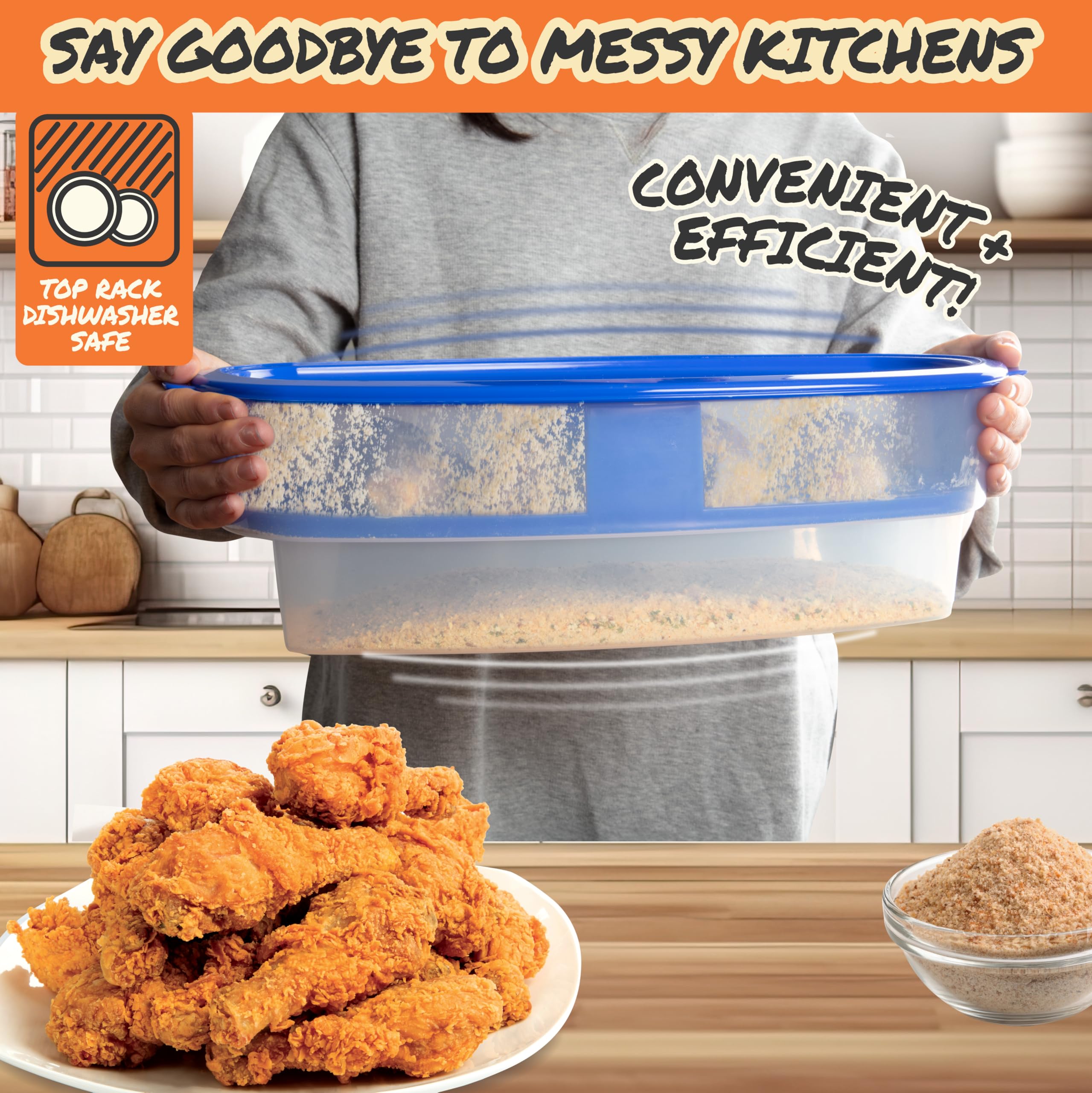 Cooks Choice Xl Original Better Breader Batter Bowl- All-In-One Mess Free Breading Station Tray For At Home Or On-The-Go - Pour