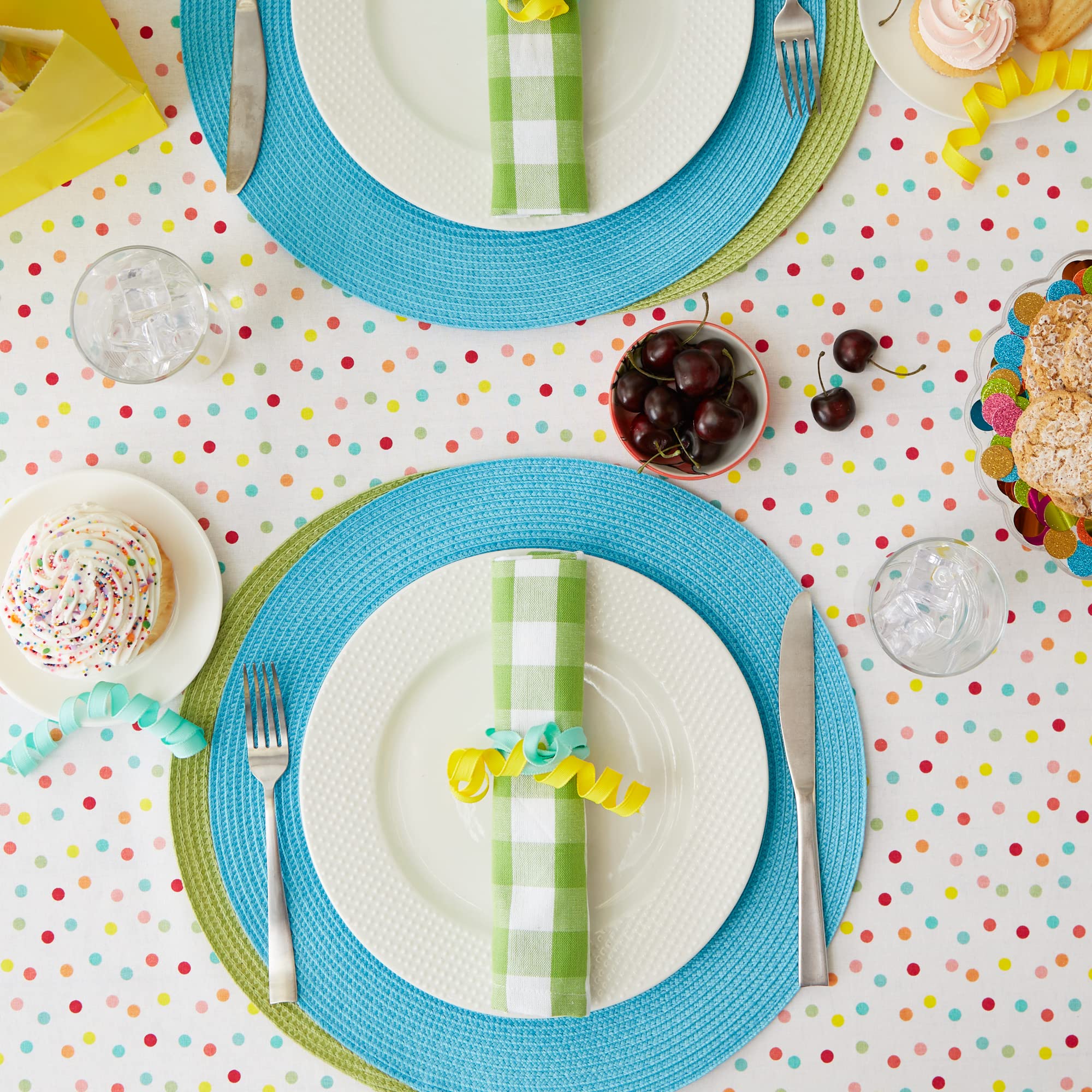 Dii Polka Dot Party Print Tabletop Collection Reusable & Machine Washable, Tablecloth, 60X104, Multicolor Confetti Dots