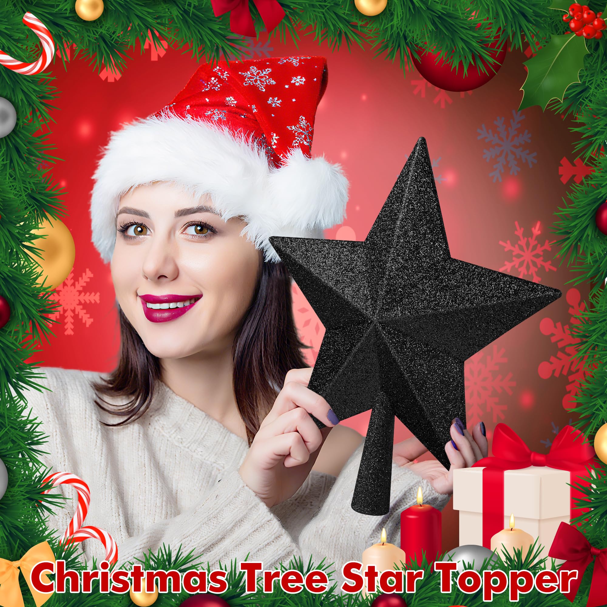 Tree Topper Star, 10 Rose Gold Christmas Star Tree Topper Accessories, Large Xmas Glitter 3D Bethlehem Tree Topper Ornament, Wat