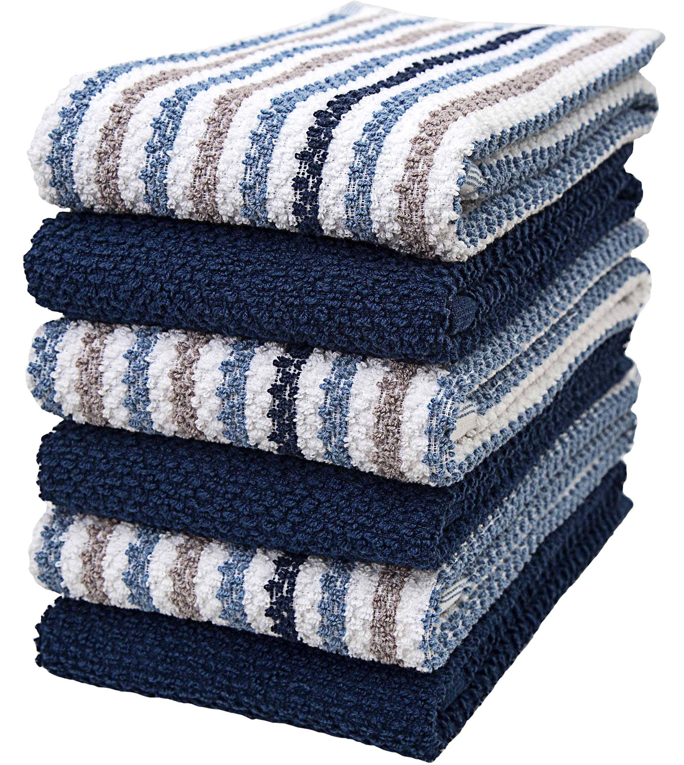 Premium Kitchen Towels (16   X 26   , 6 Pack) | Large Cotton Kitchen Hand Towels | Popcorn Striped Design | Dish Towels | 430 Gs