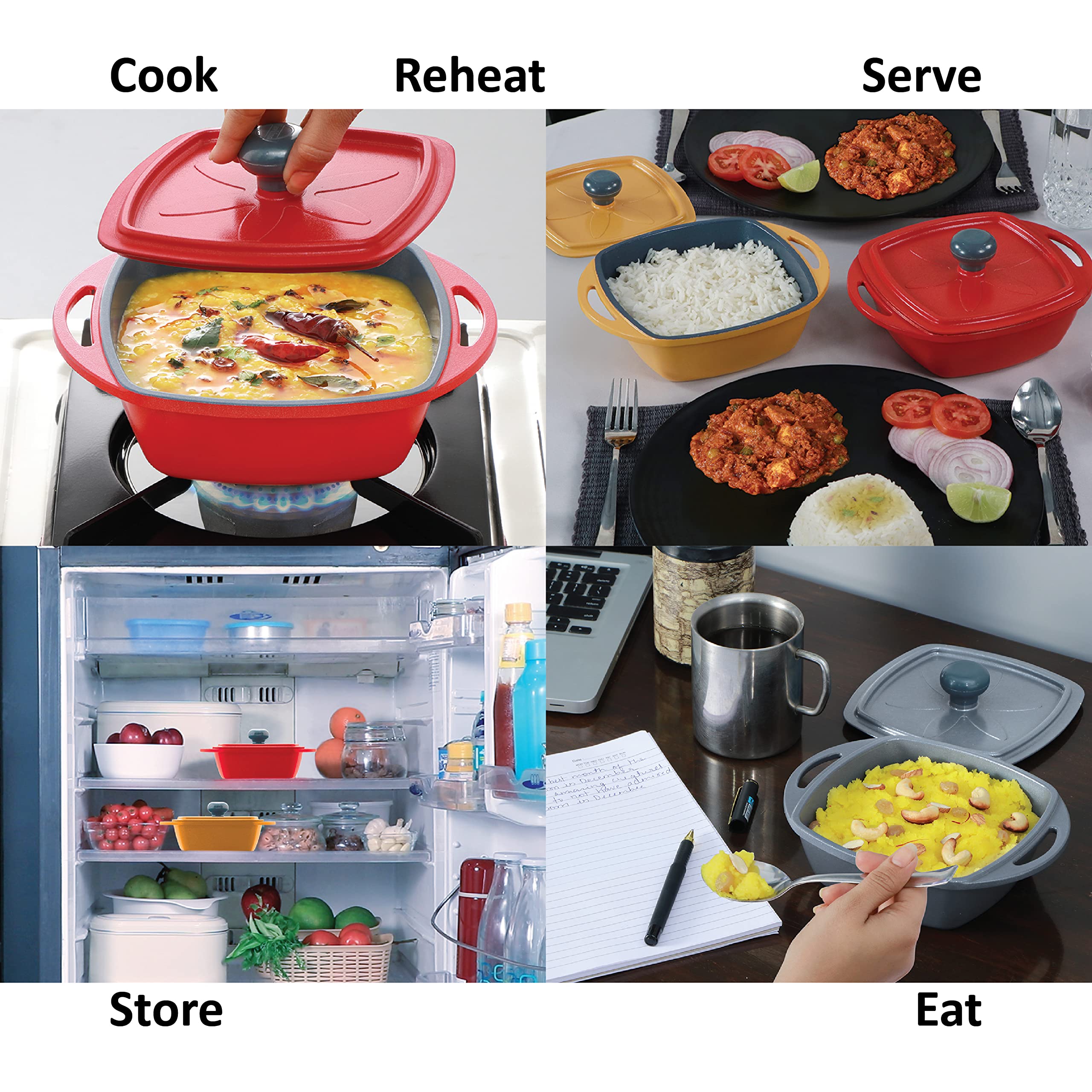 Hawkins Aluminium 0.75 liter Mini Casserole With Lid, Square Series Die-Cast Pan For Cooking, Reheating, Serving And Storing, Re