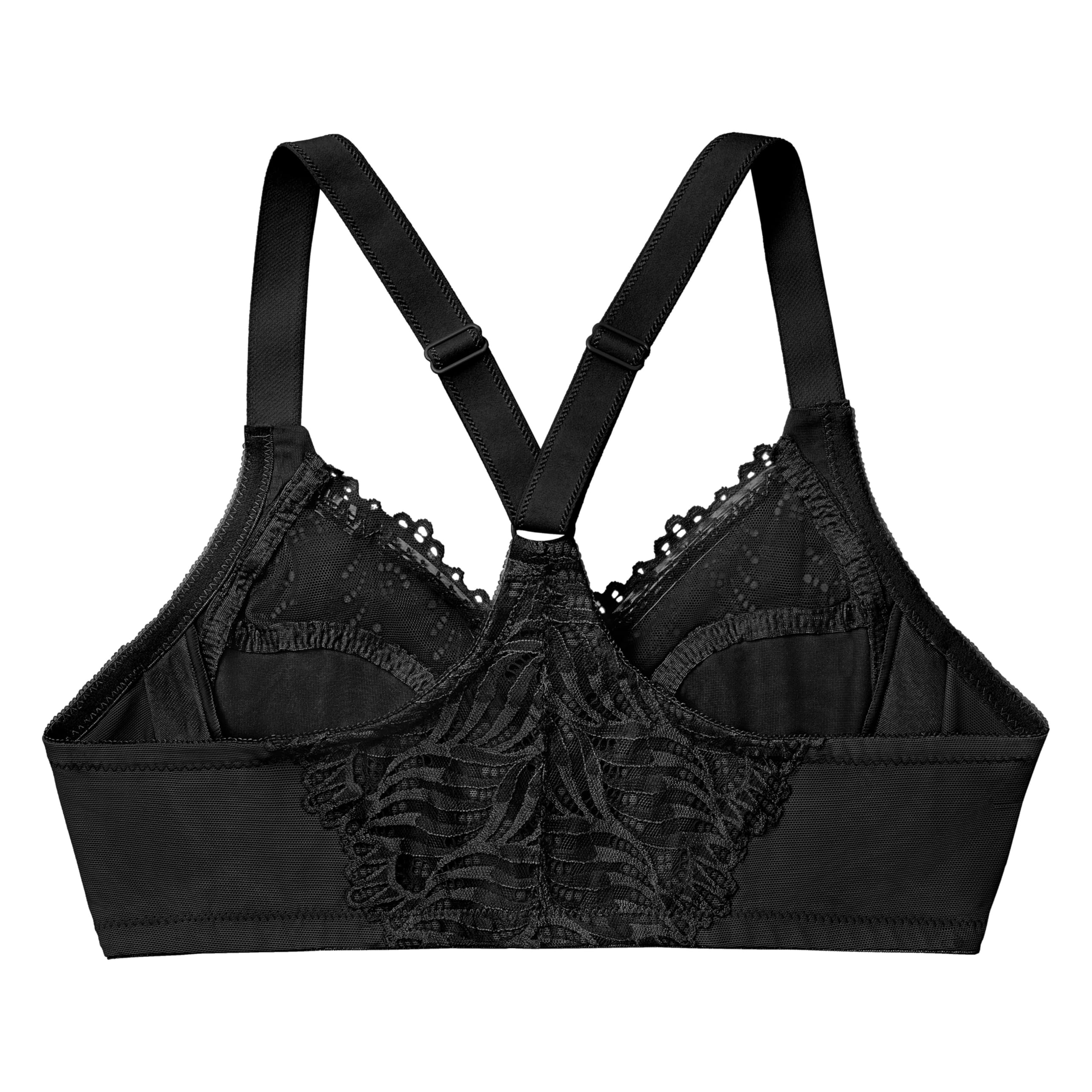 Glamorise Full Figure Plus Size Front-Closure T-Back Wonderwire Bra Underwire 1246 Black