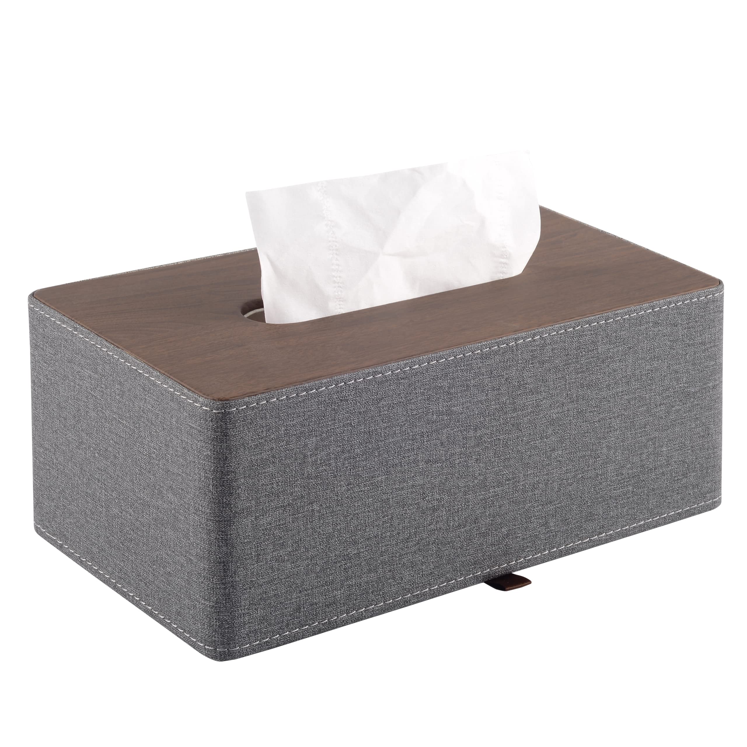 High-End Leather Tissue Box Holder Two Color Matching,Rounded Rectangle Napkin Pumping Paper Case Dispenser, Facial For Home Bat
