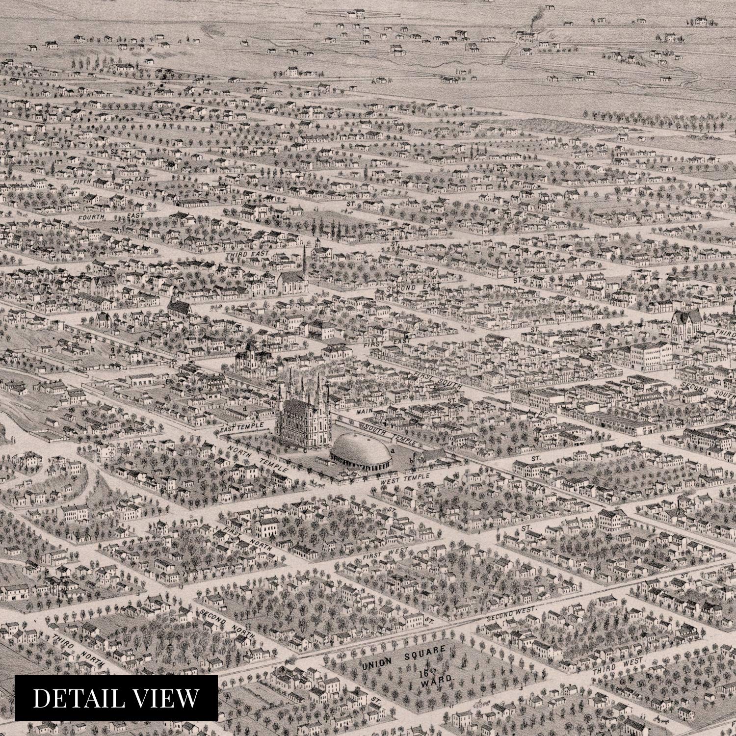 Historix Vintage 1875 Salt Lake City Utah Map Poster - 24X36 Inch Vintage Map Of Salt Lake City Wall Art - Panoramic View Of Sal