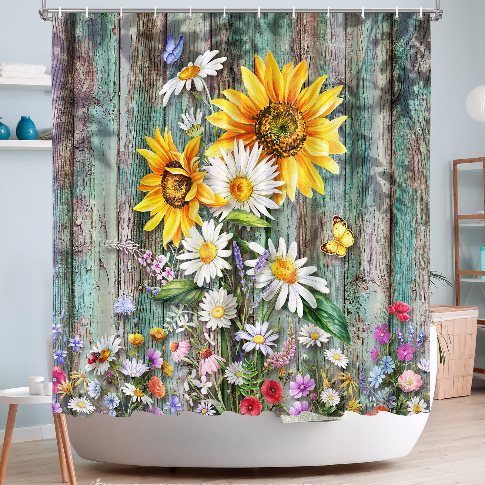 Vimorco Sunflower Shower Curtain, Butterfly Shower Curtains For Bathroom, Waterproof Quick-Dry Polyester Fabric Shower Curtain,
