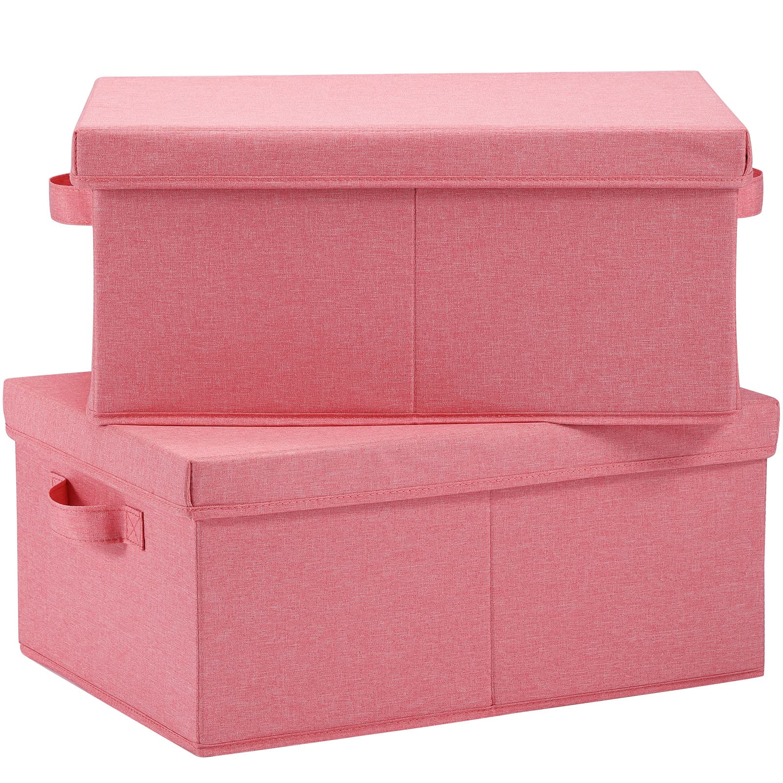 Hoonex Linen Foldable Storage Bins With Lids, 2 Pack, Storage Boxes With Carrying Handles And Sturdy Heavy Cardboard, 16.5'' L X